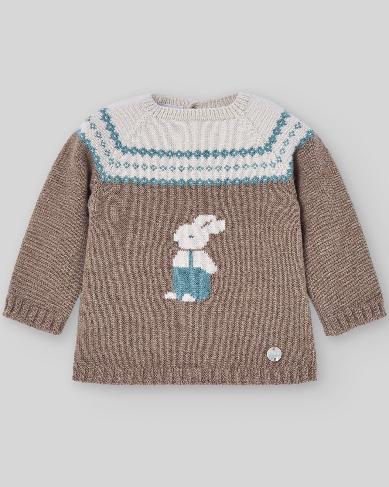 Set tricotat doua piese 100% lana cu iepuras Jacquard