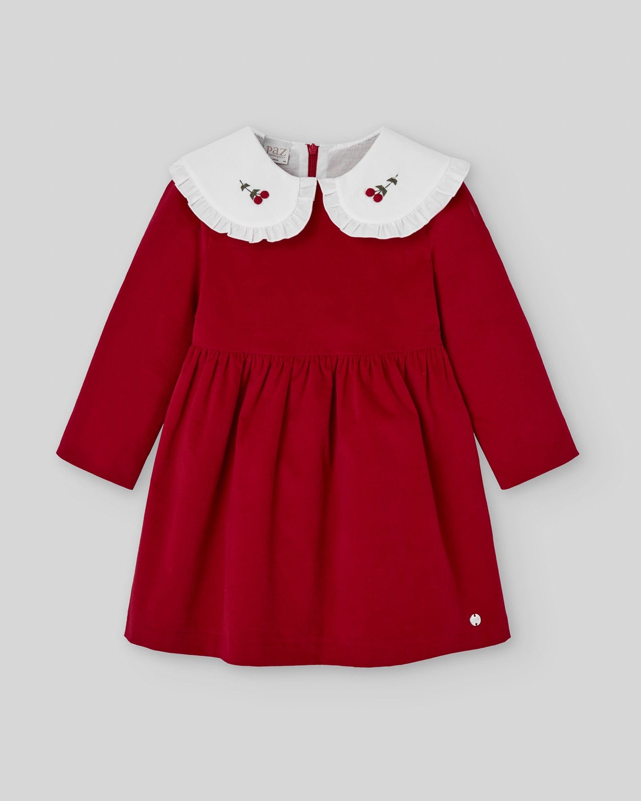 Rochie din bumbac catifelat cu guler brodat