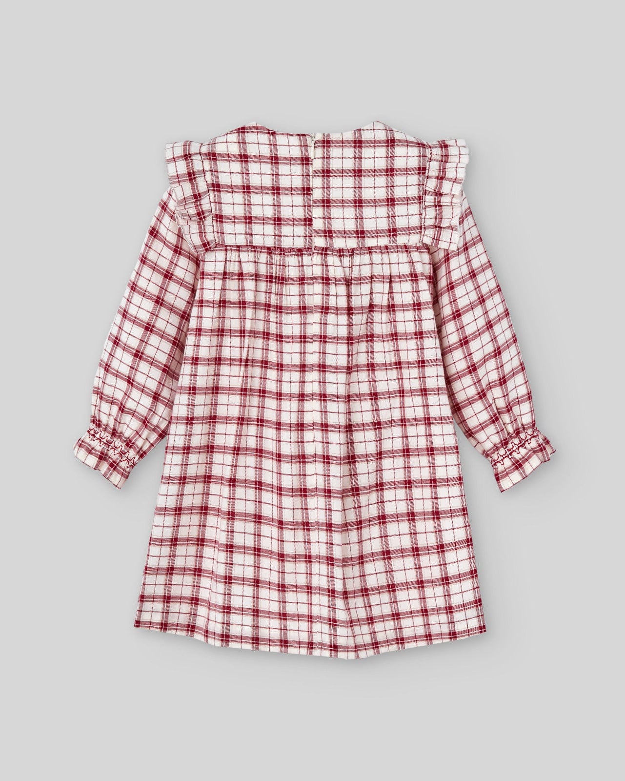 Rochie cu carouri rosii cu piept brodat