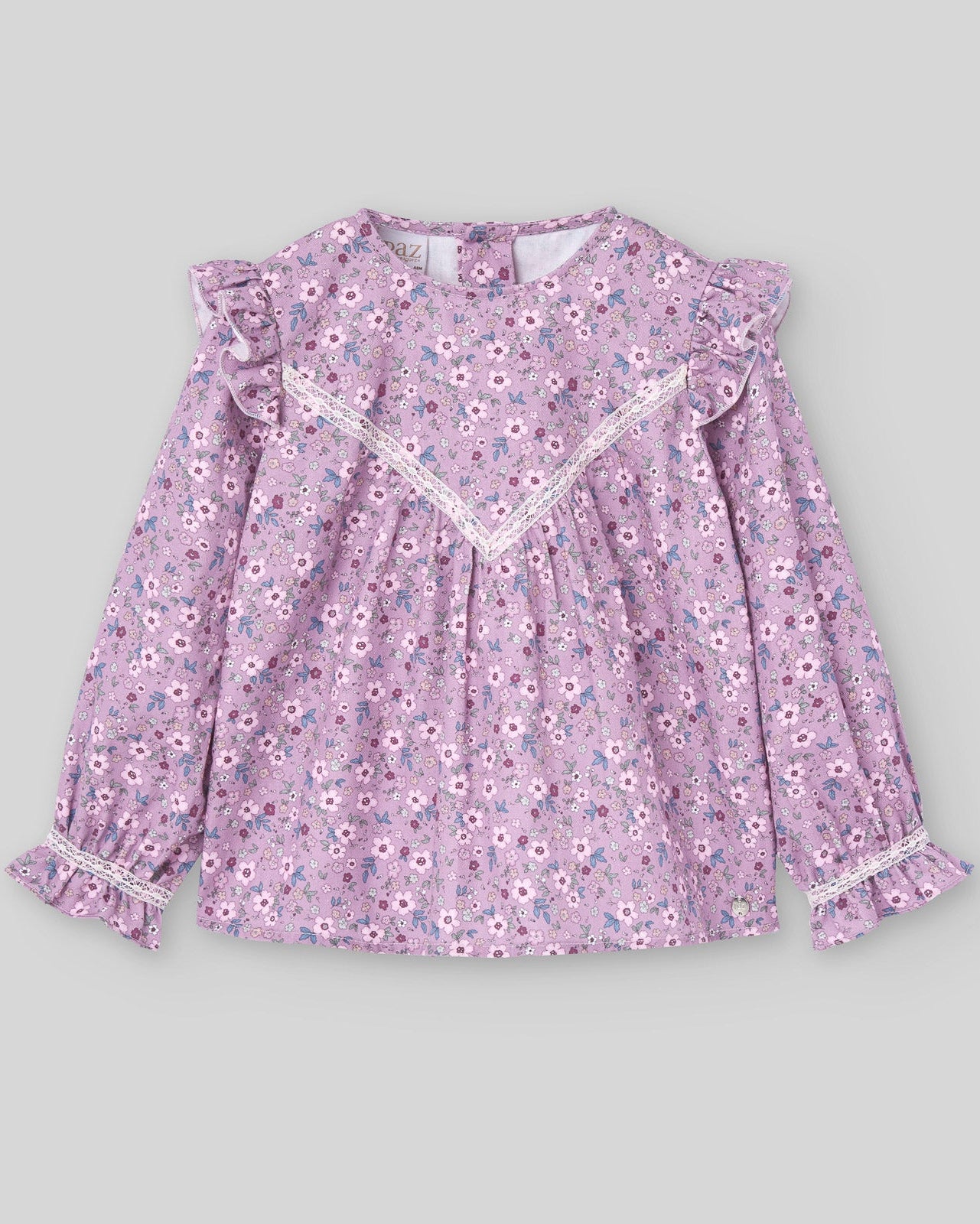 Bluza din bumbac lila floral cu volanase