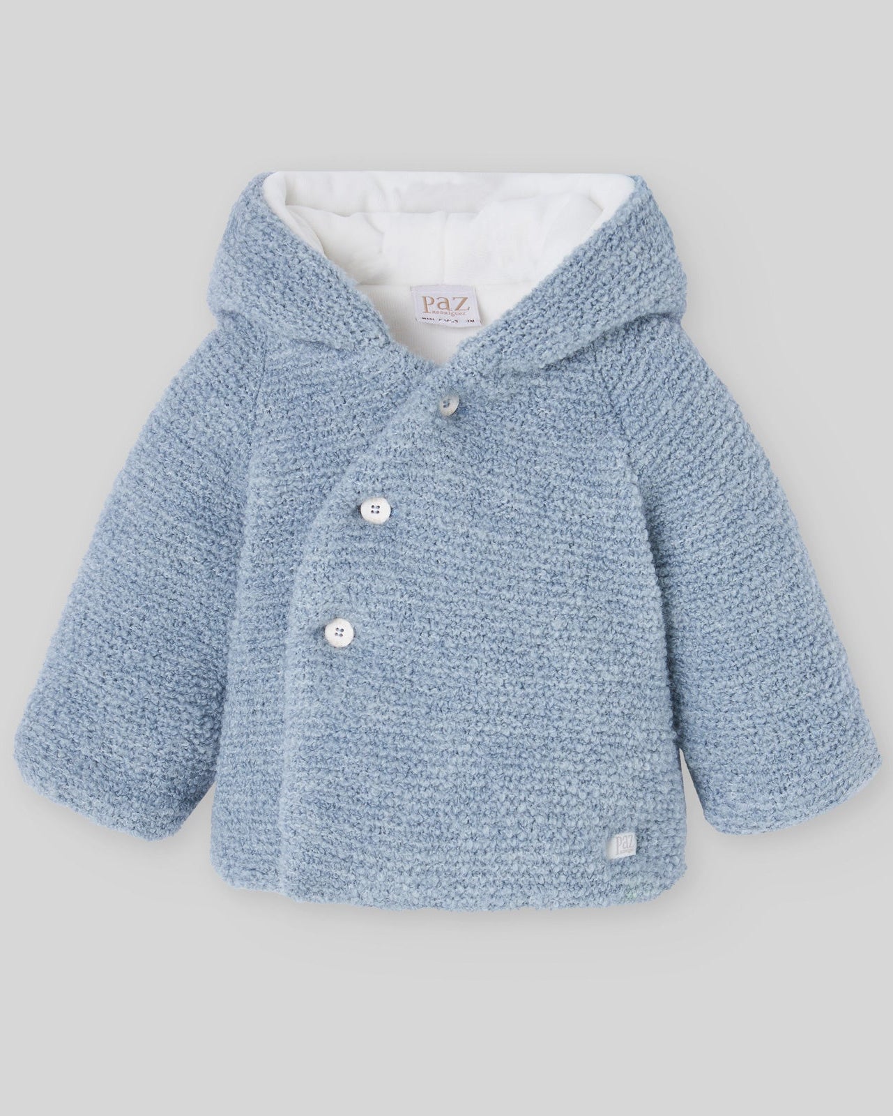 Jacheta bebelusi din lana tricotata blue cu gluga