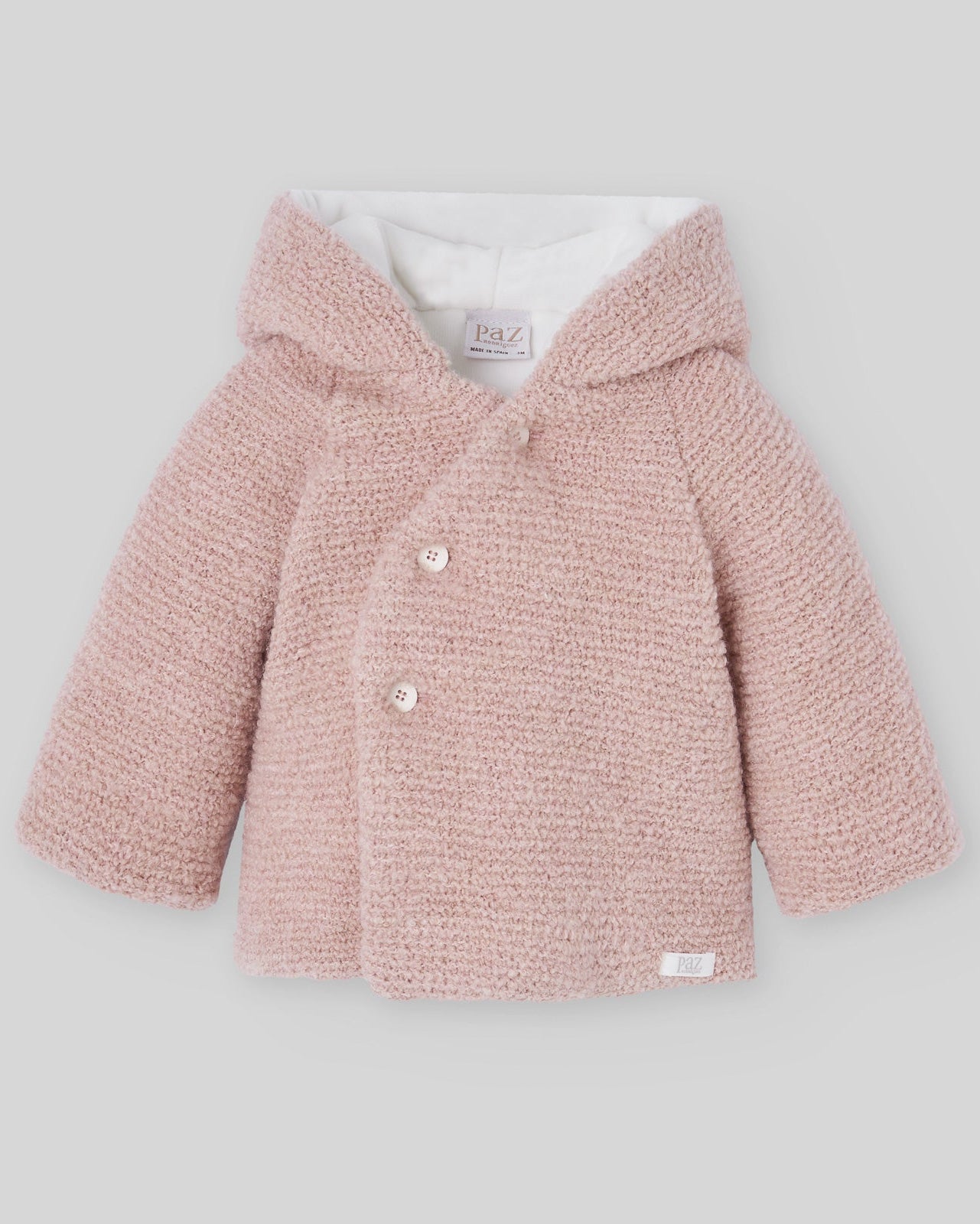 Jacheta bebe din lana tricotata roz cu gluga