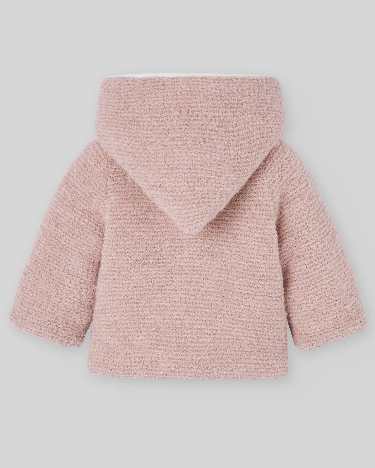 Jacheta bebe din lana tricotata roz cu gluga