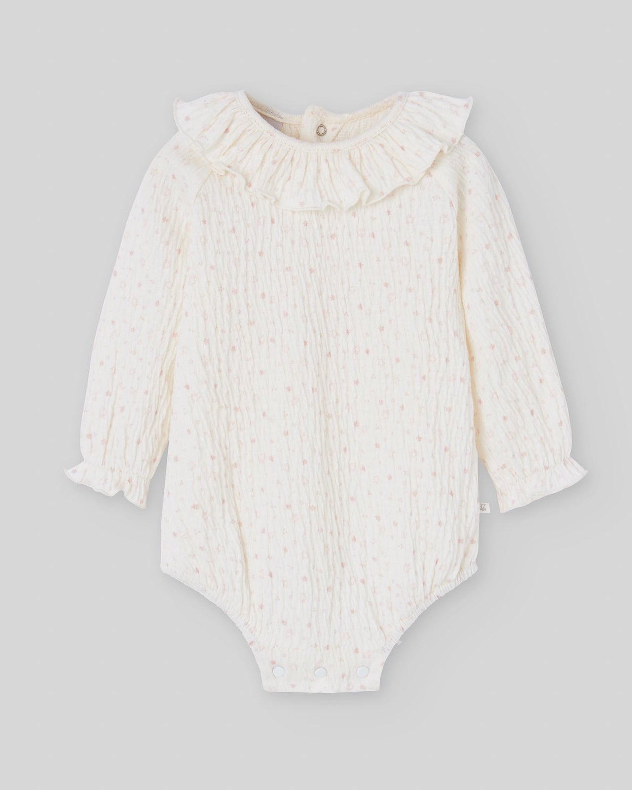 Body din bumbac texturat cu guler cret si stelute roz