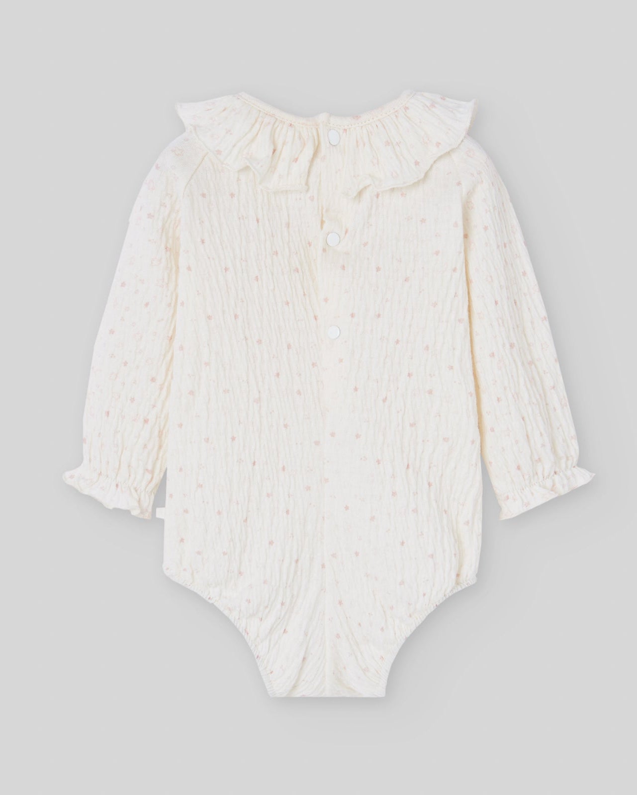 Body din bumbac texturat cu guler cret si stelute roz
