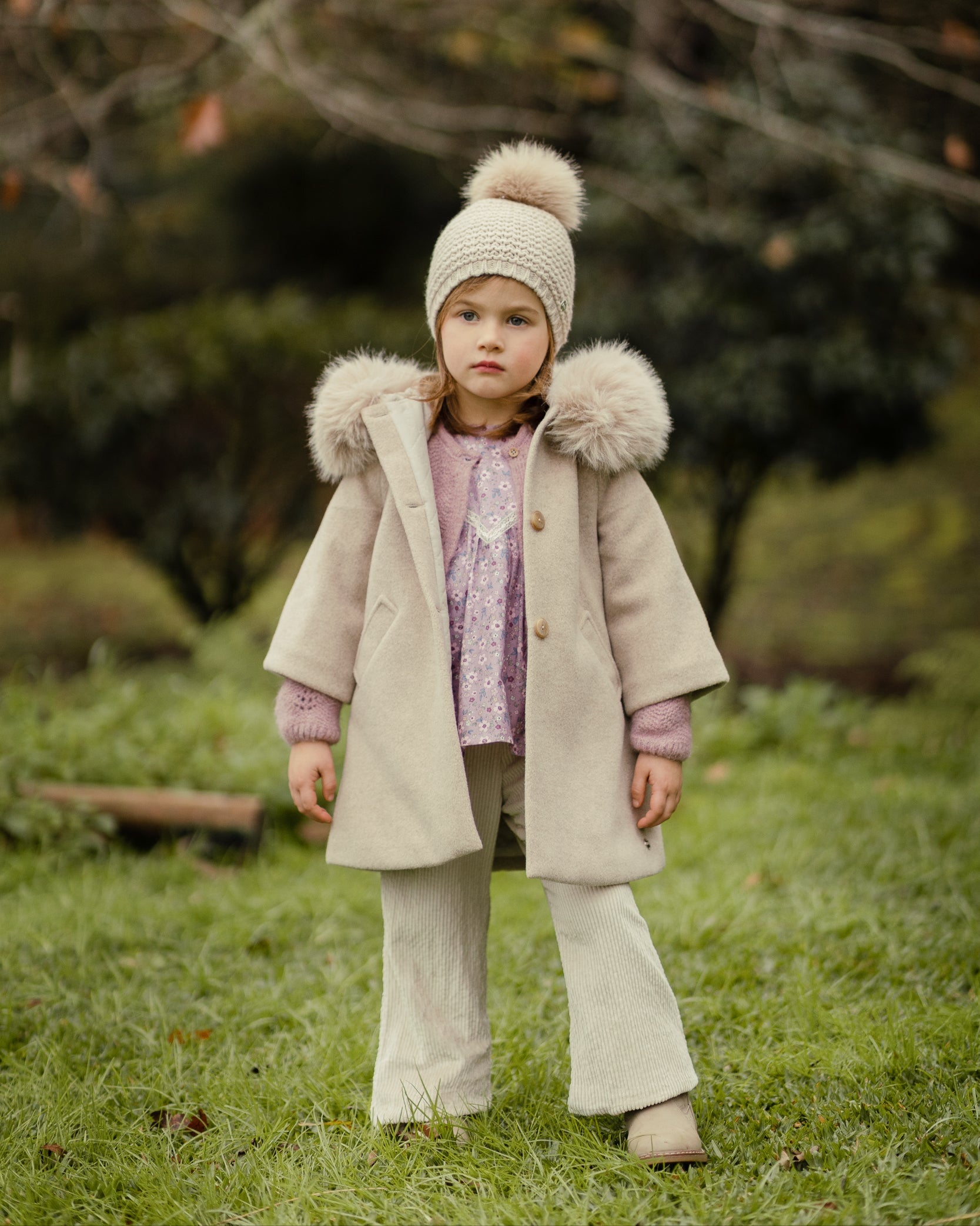 Palton din lana cu gluga din blana ecologica