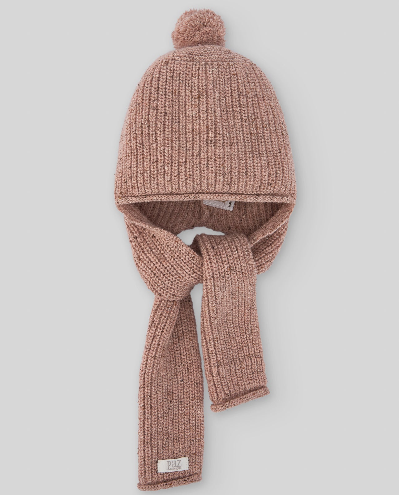 Caciula cu fular din lana moale roz pudra