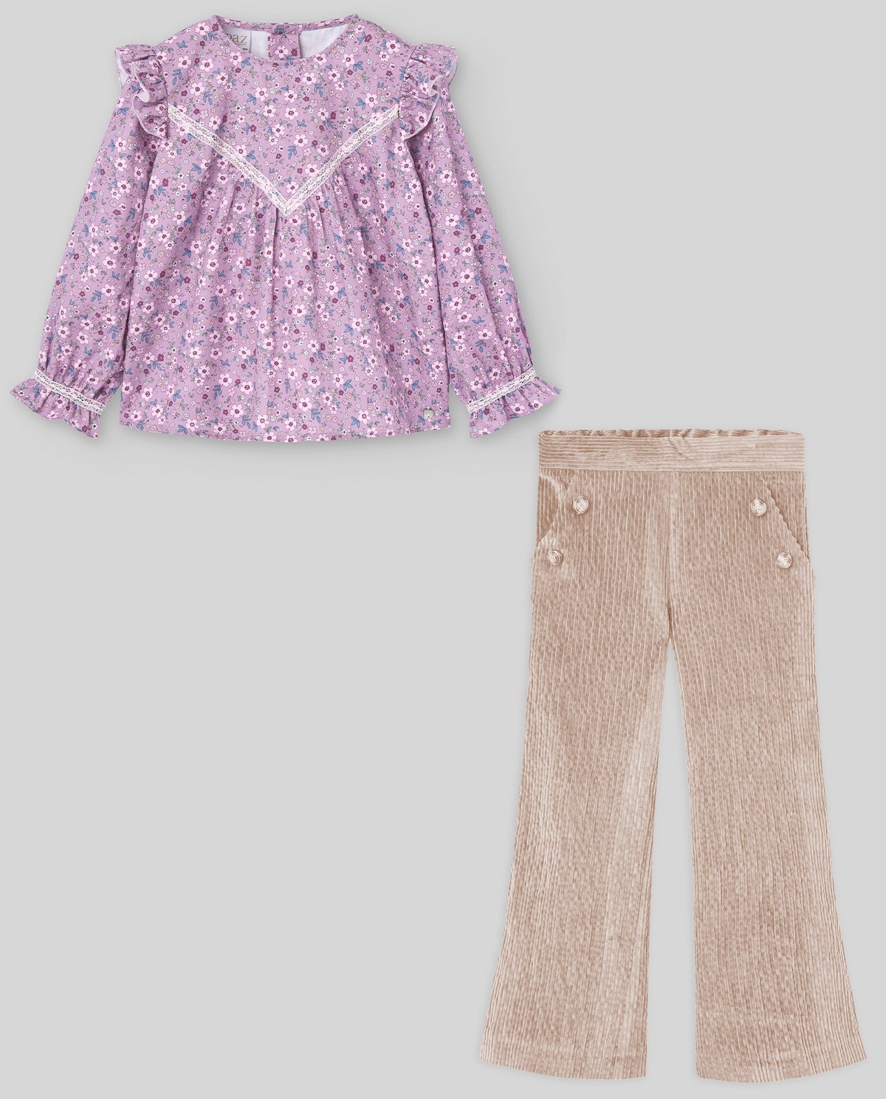 Bluza din bumbac lila floral cu volanase