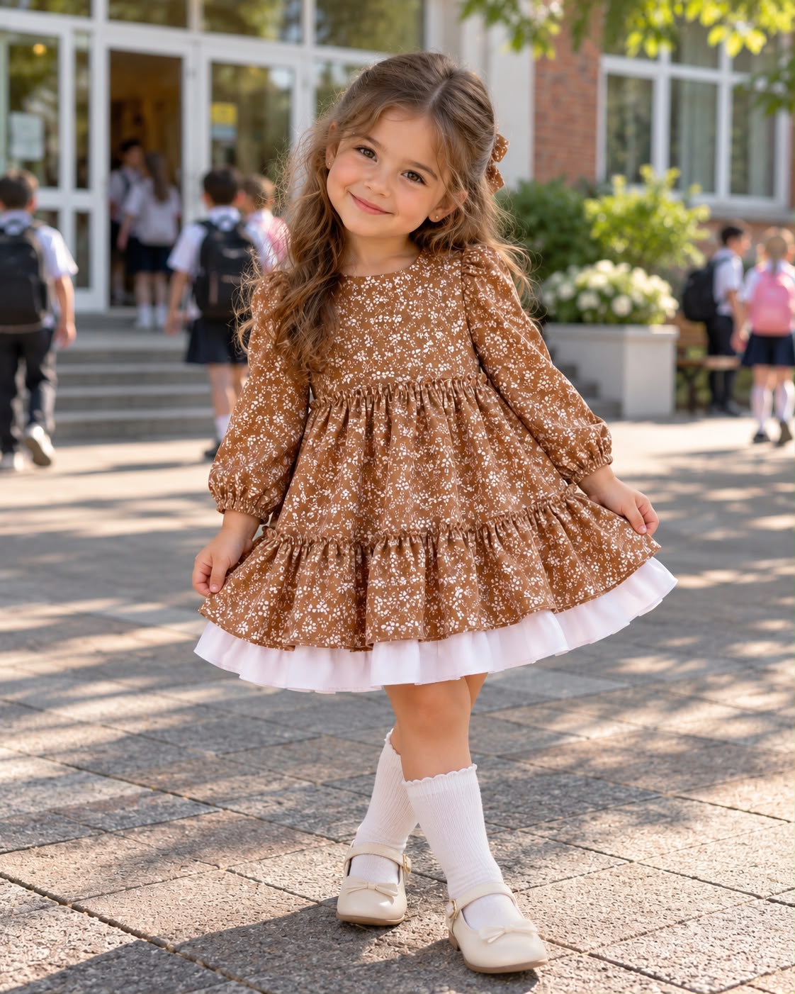 Rochie maro cu floricele albe