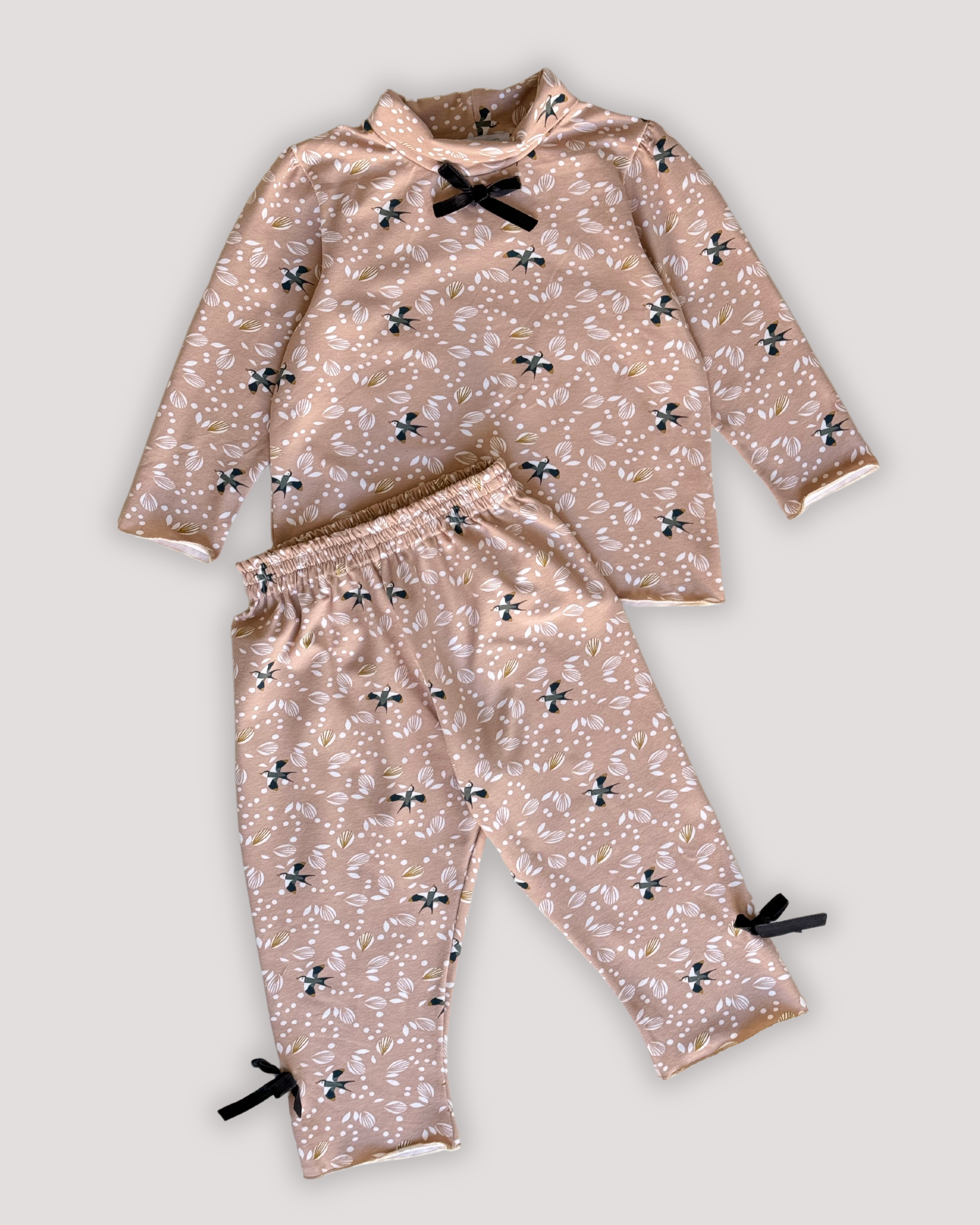 Compleu jerse bumbac cu pasari