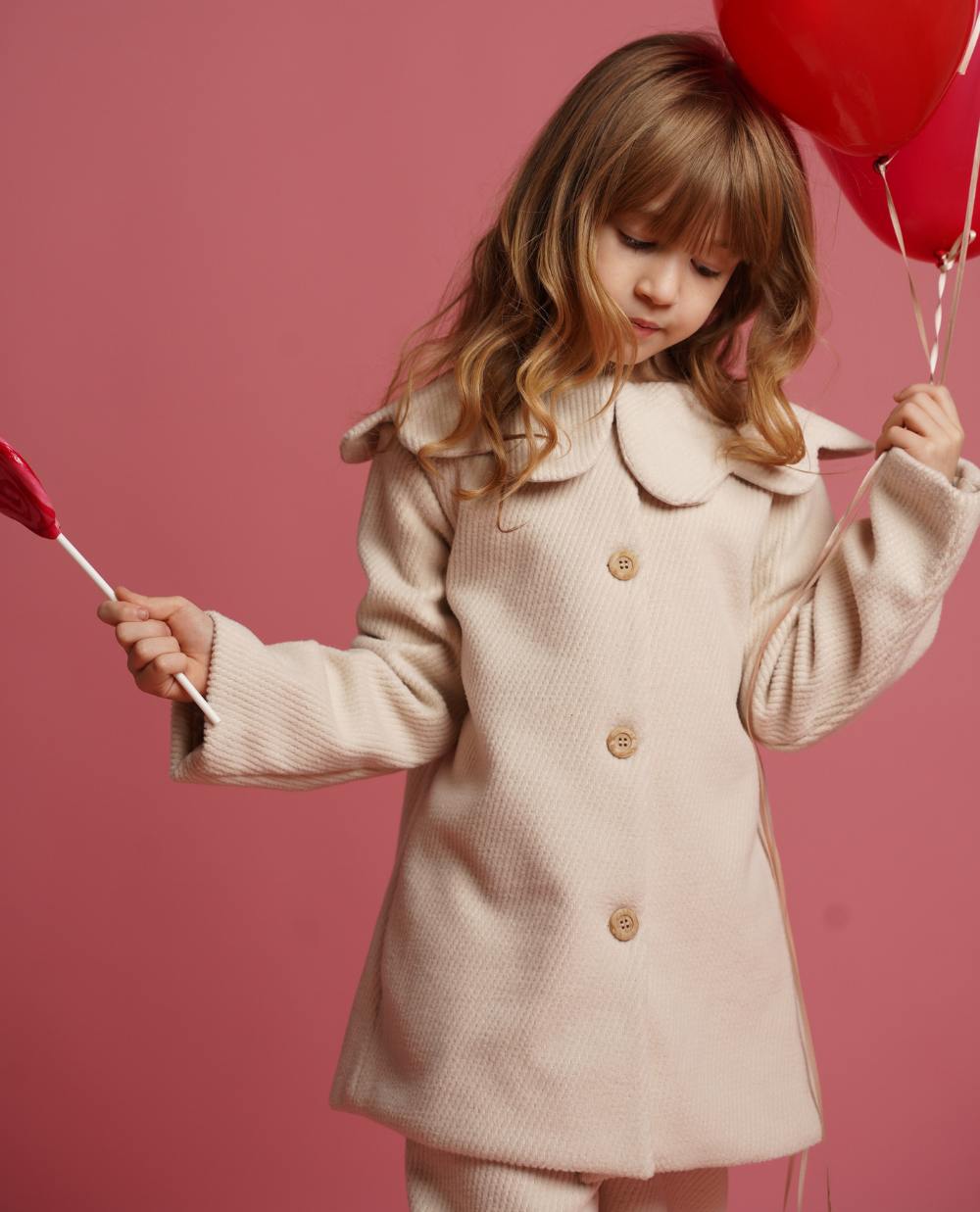 Palton stofa ivoire cu guler floare