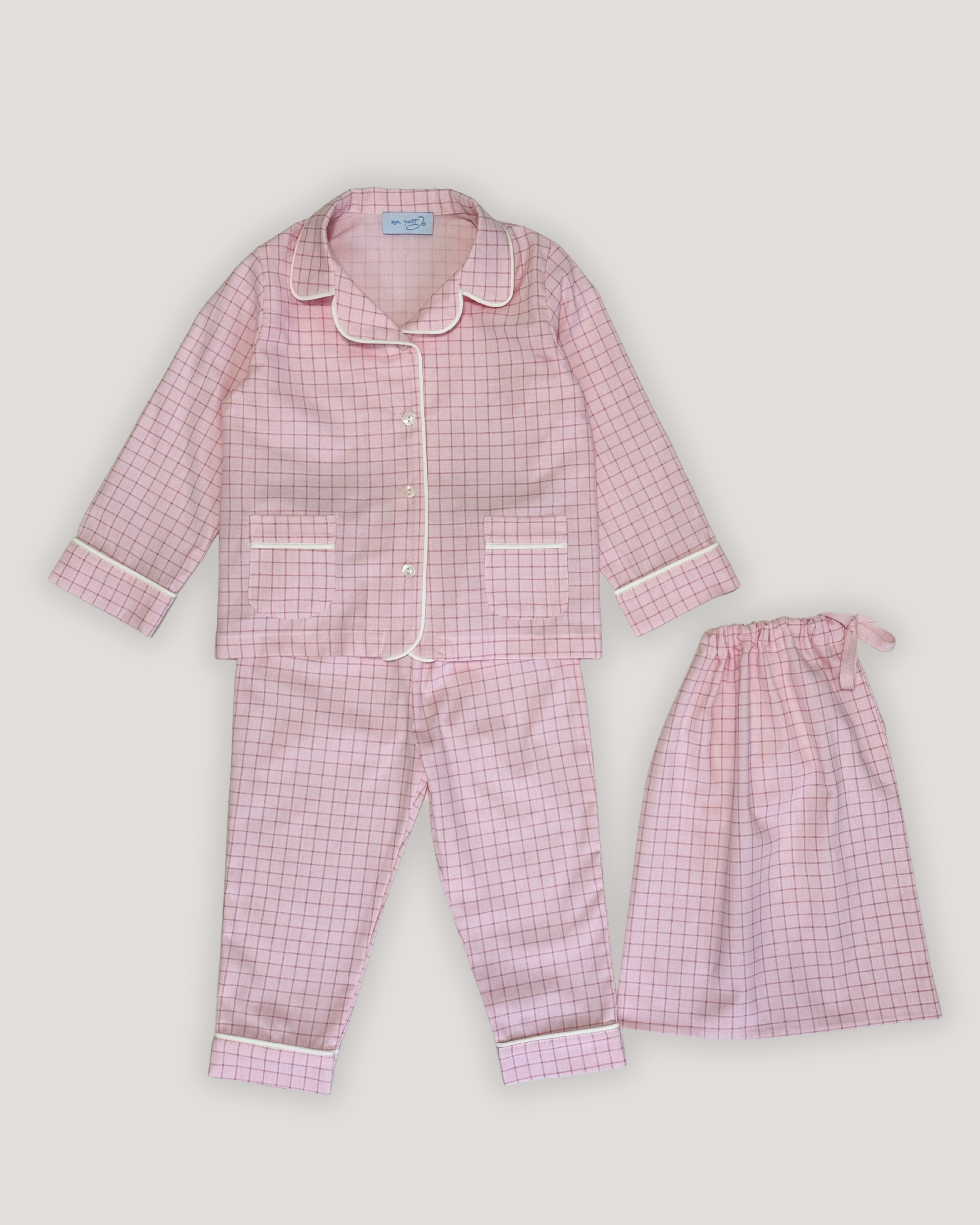 PIijama din bumbac cu carouri roz