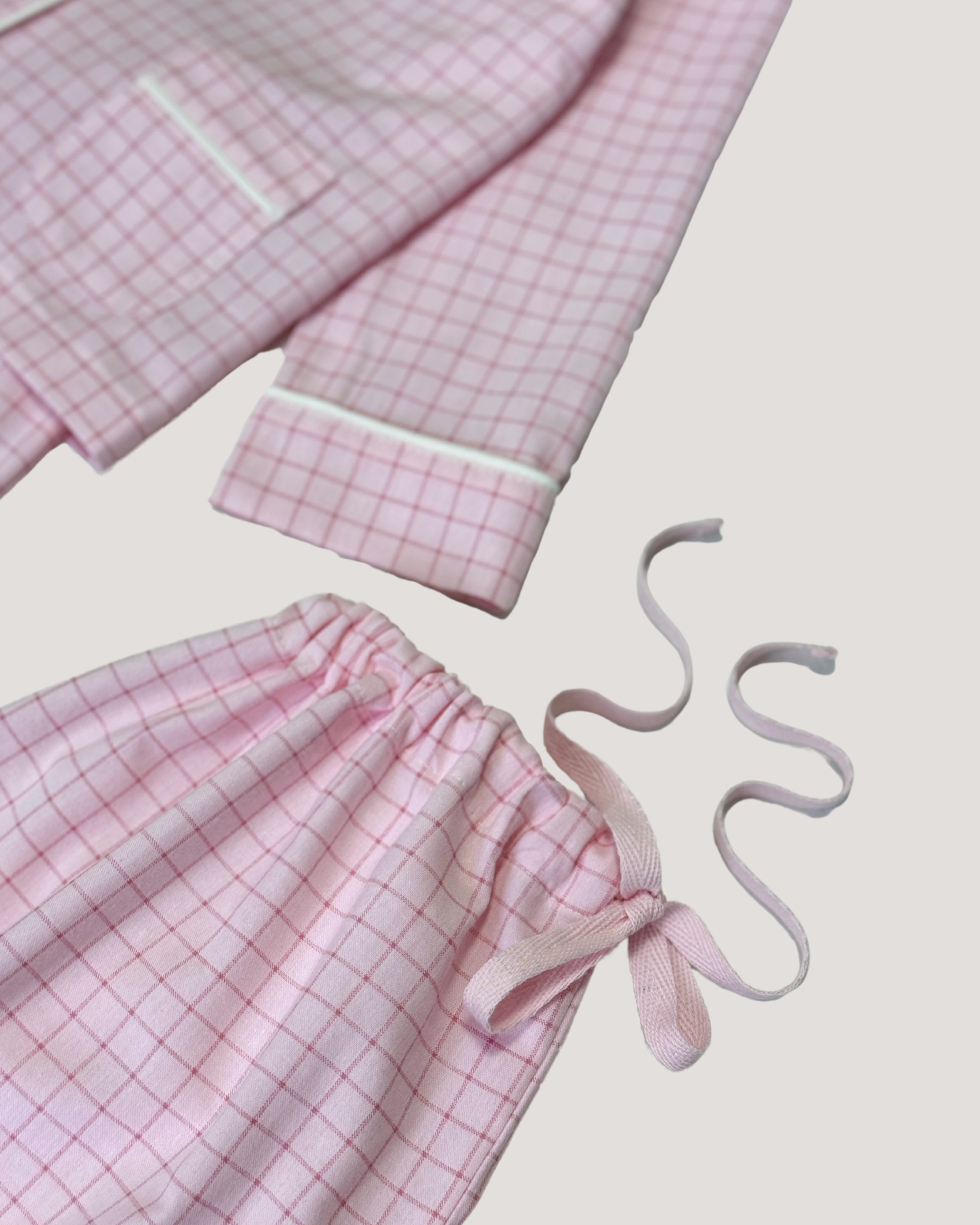 PIijama din bumbac cu carouri roz