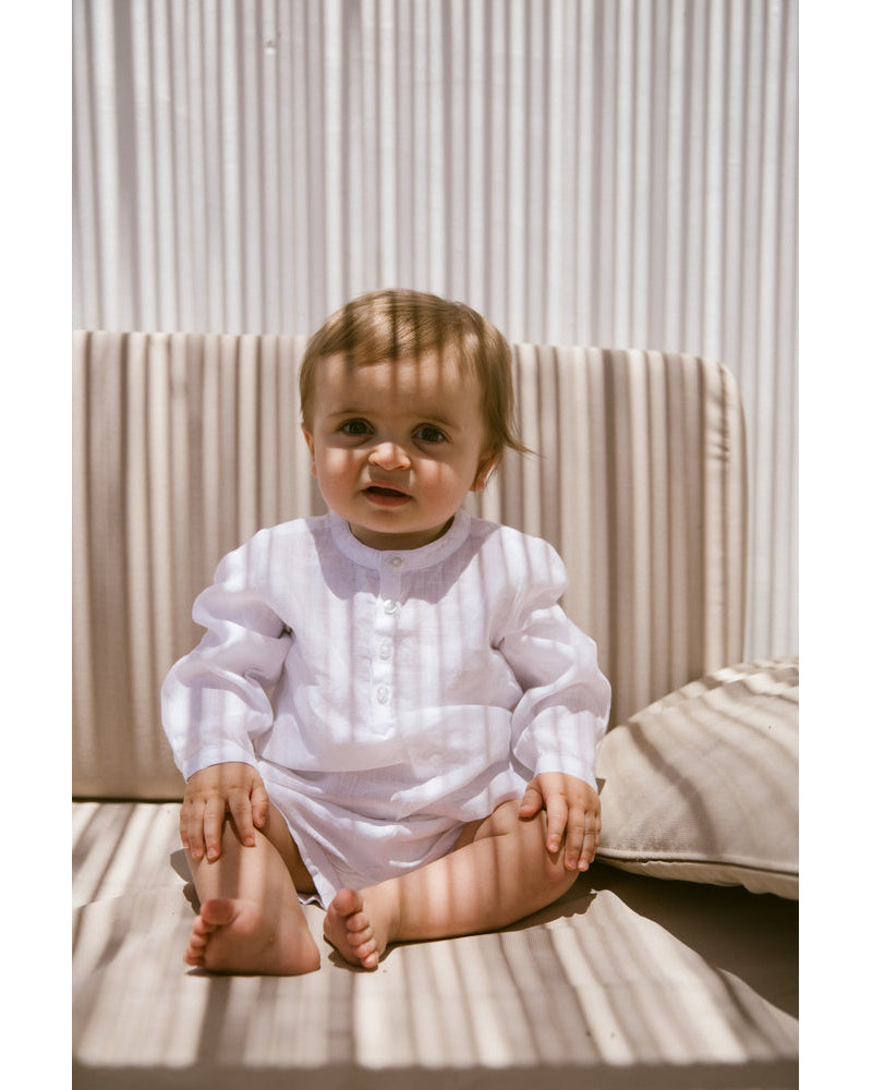 Camasa alba din in cu guler tunica MarMar Copenhagen