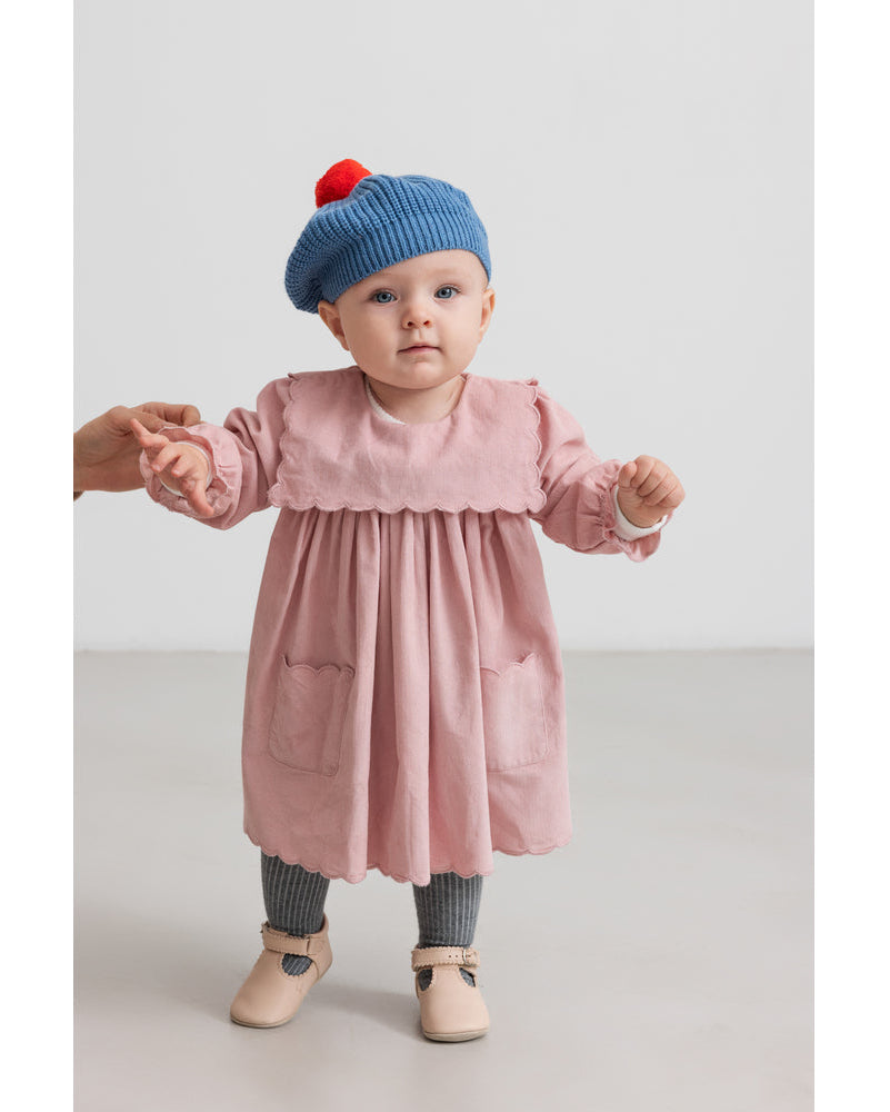 Rochie din reiat roz cu guler decorativ 100% bumbac