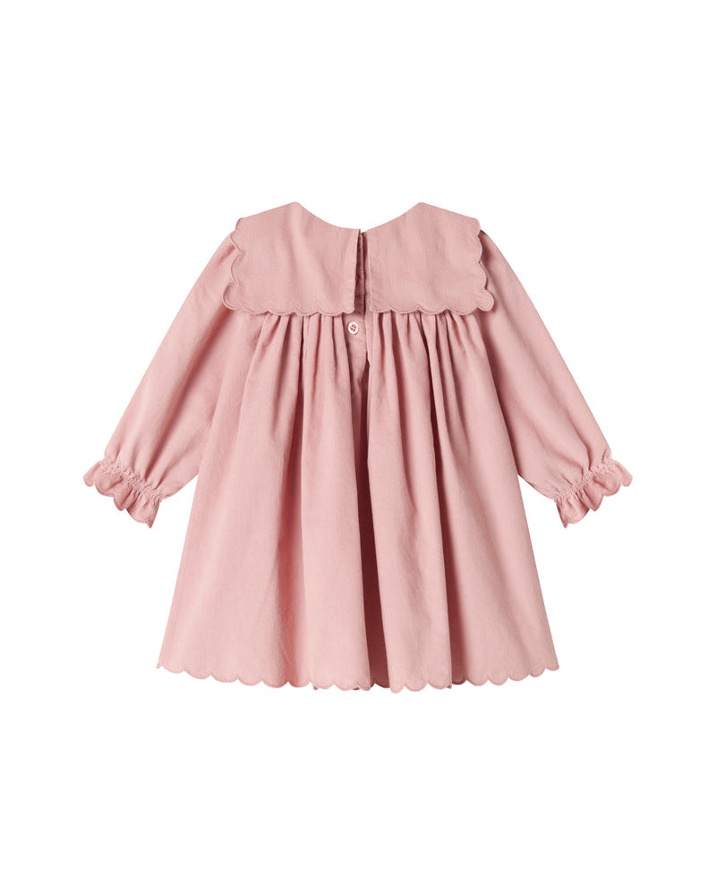 Rochie din reiat roz cu guler decorativ 100% bumbac