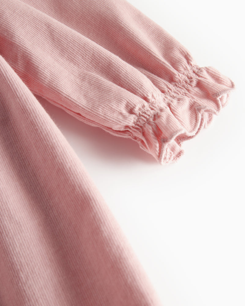 Rochie din reiat roz cu guler decorativ 100% bumbac