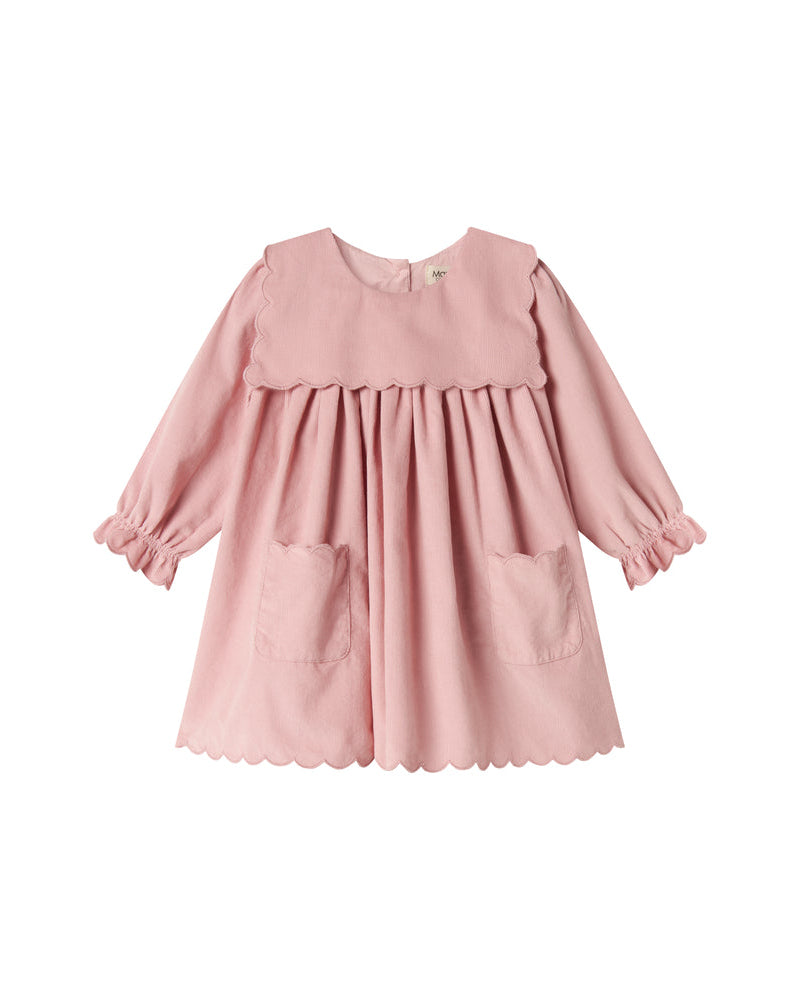 Rochie din reiat roz cu guler decorativ 100% bumbac