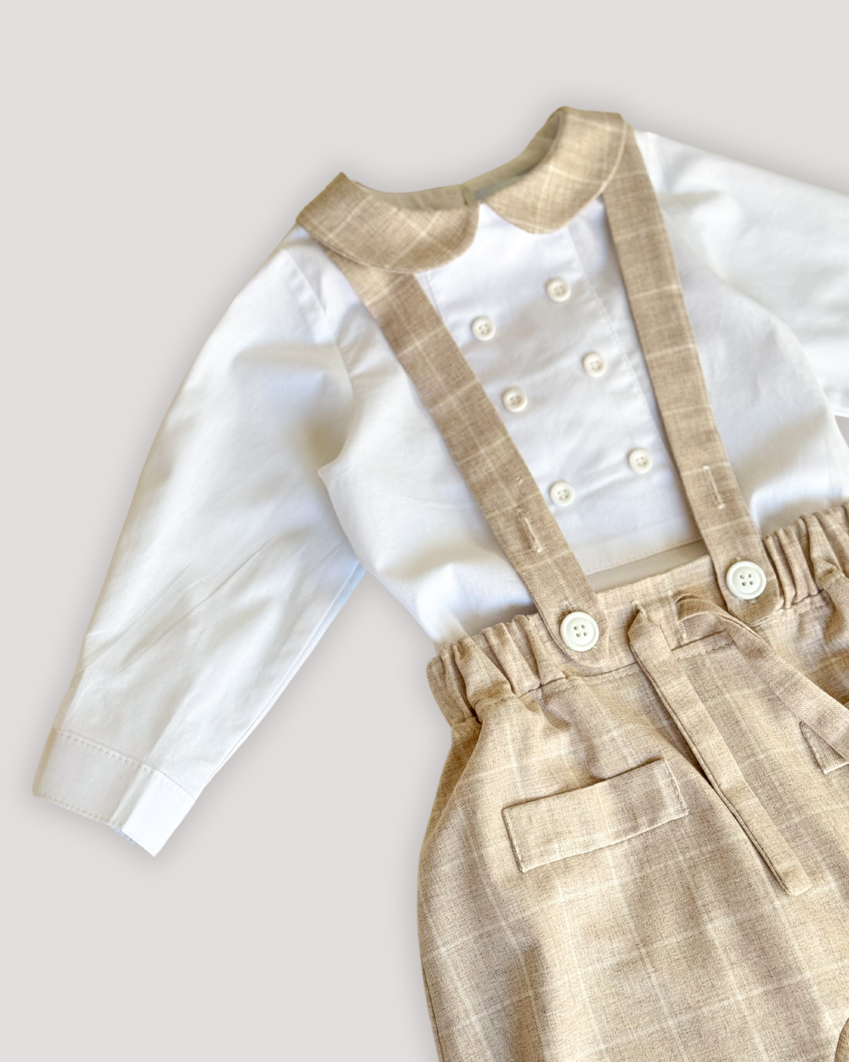 Compleu botez cu carouri bej