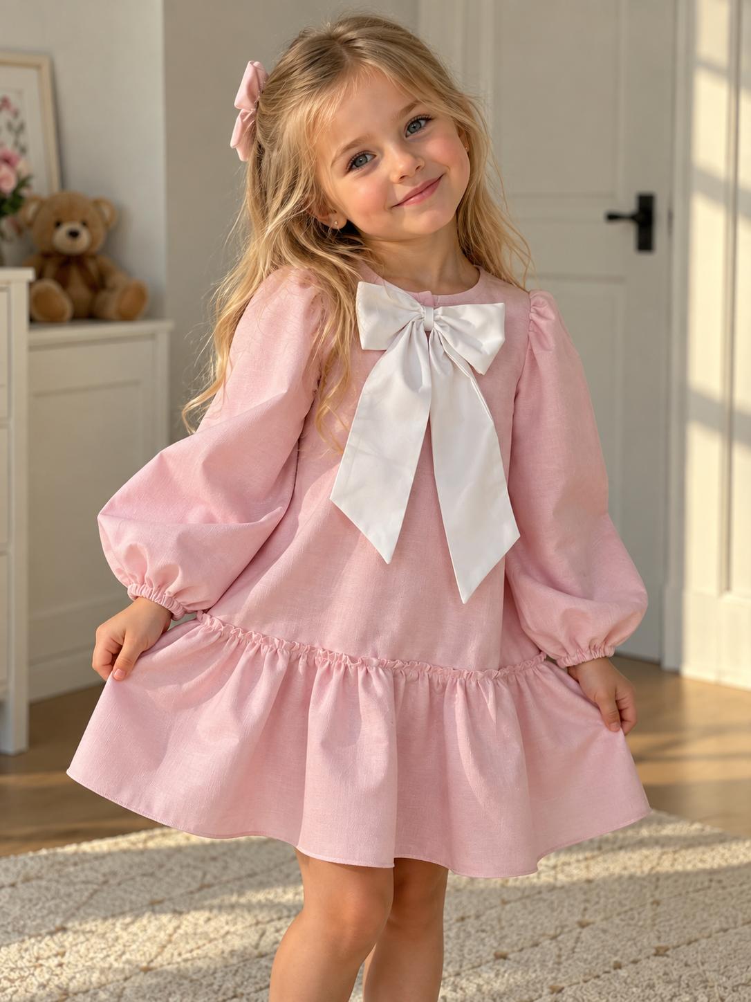 Rochie roz cu funda alba