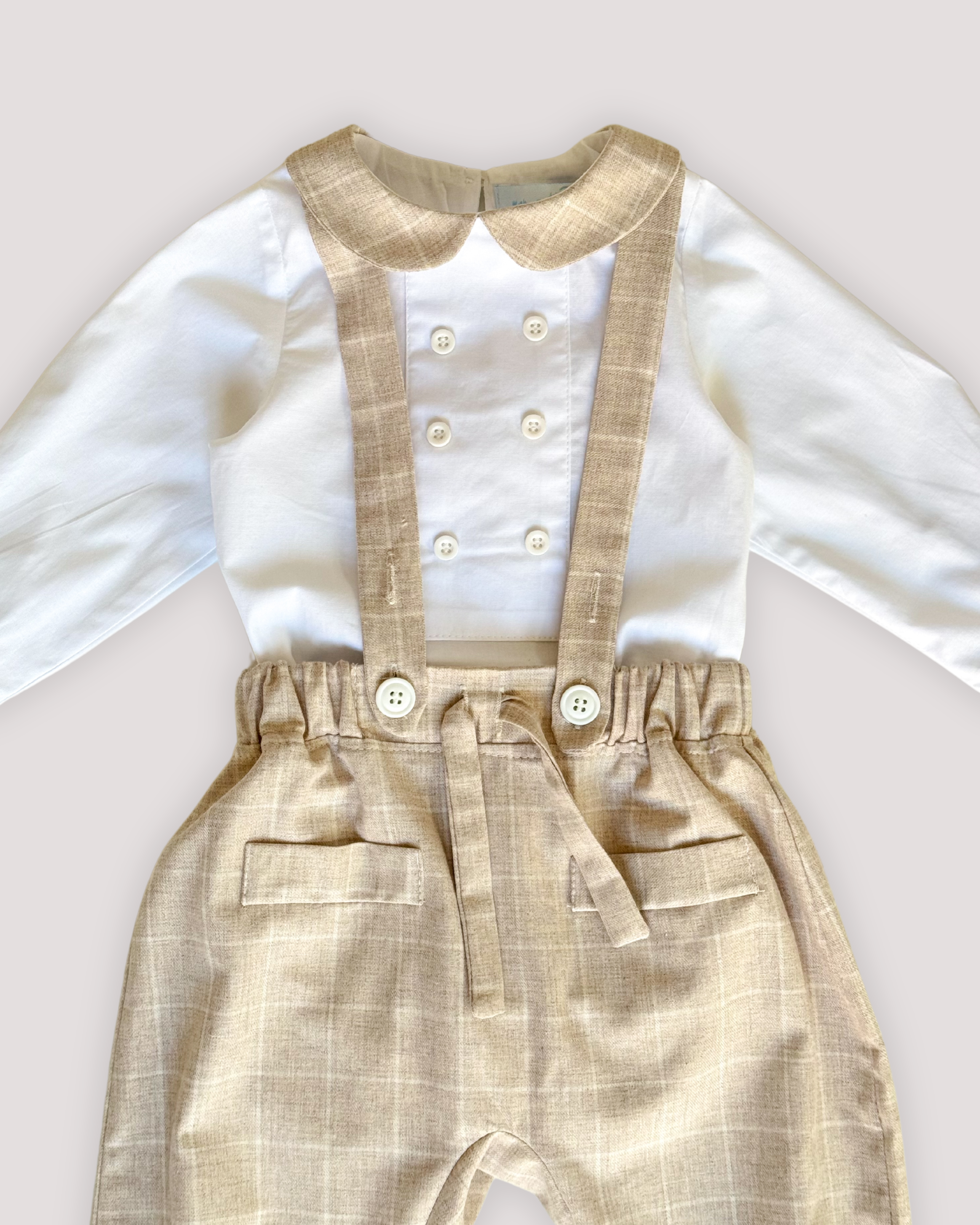 Compleu botez cu carouri bej