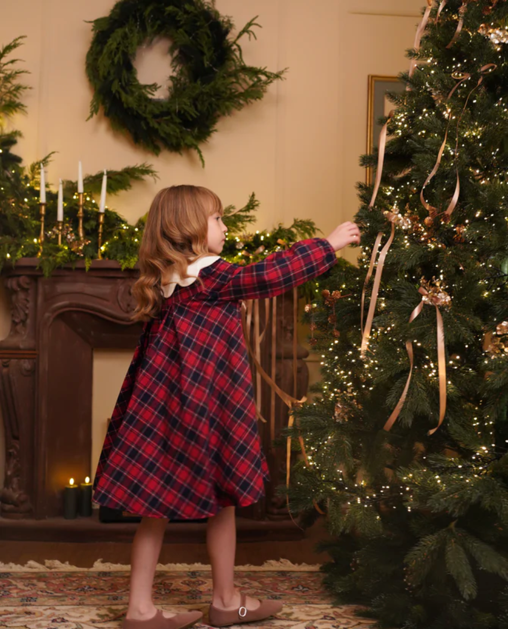 Rochie tartan cu guler floare Alice