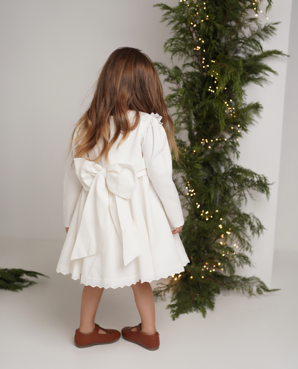 Rochie alba din denim cu funda la spate Luna