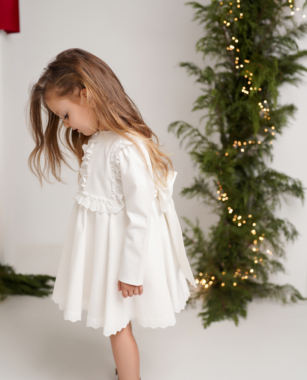 Rochie alba din denim cu funda la spate Luna