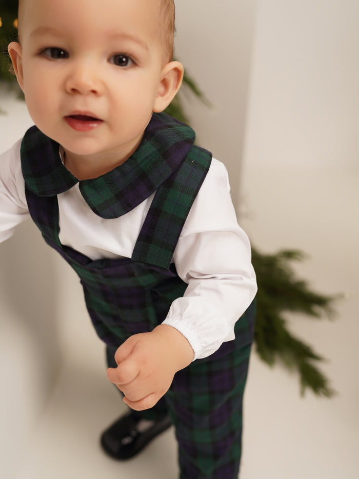 Body din bumbac cu guler din tartan verde Aris