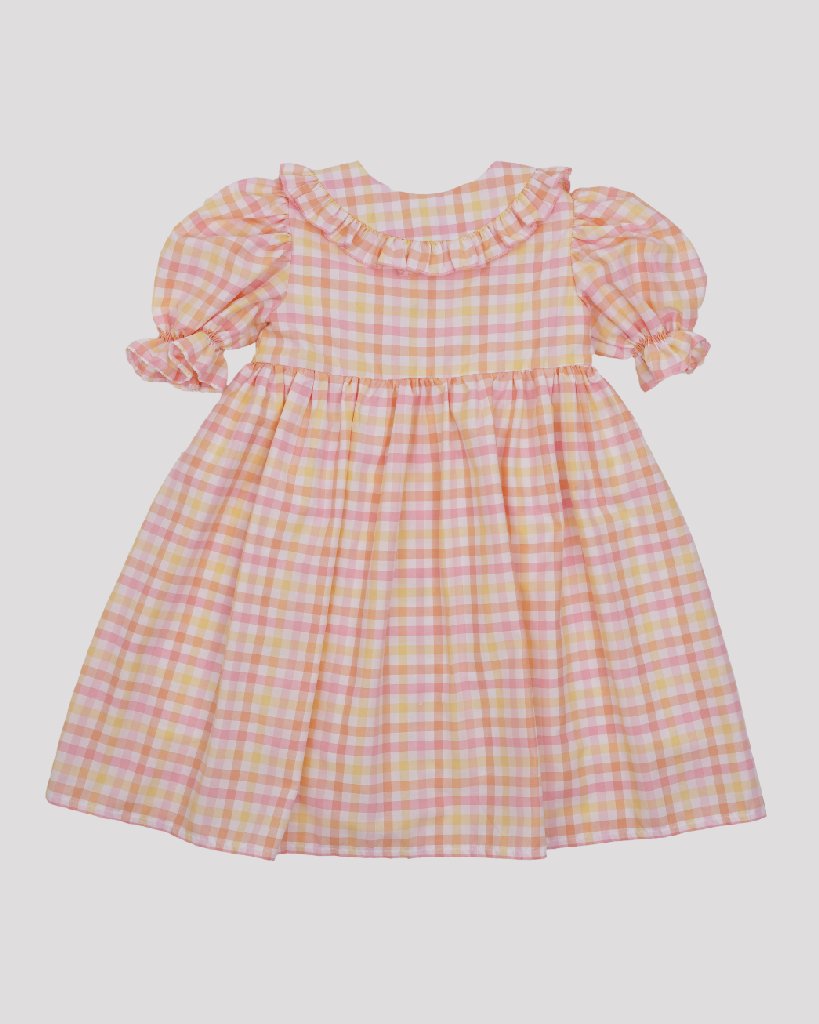 Rochie cu carouri galbene si roz