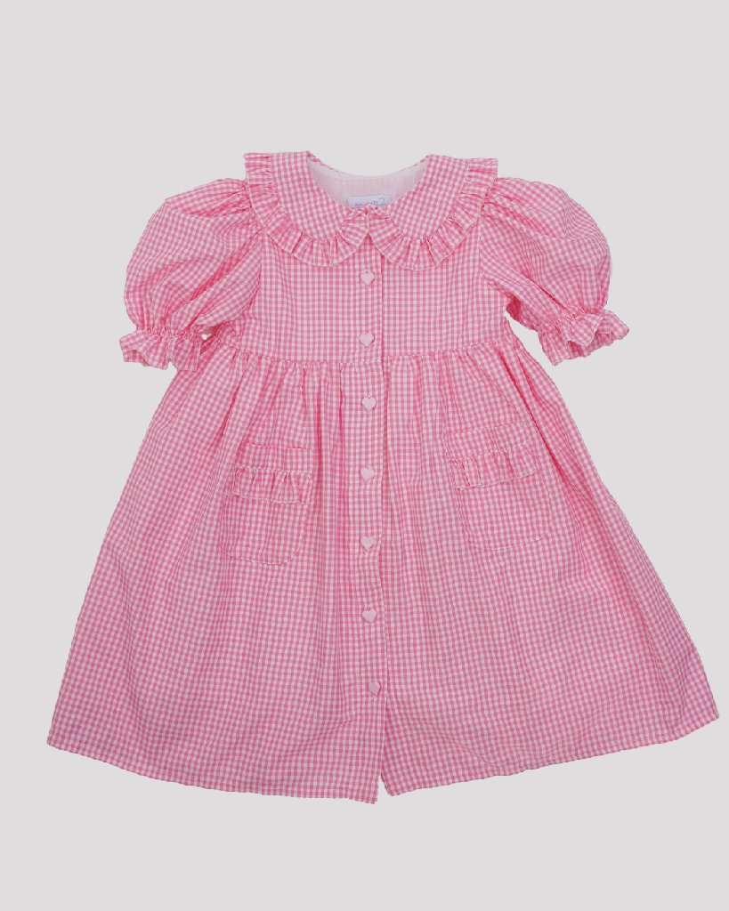 Rochie in carouri roz cu volane