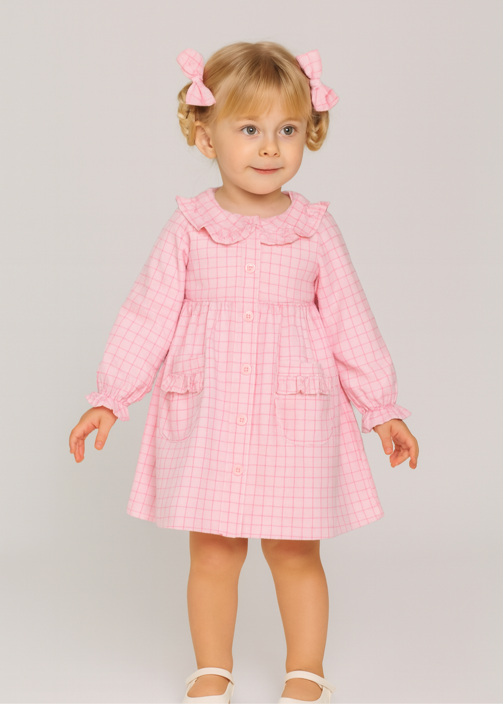 Rochie din bumbac cu carouri si guler