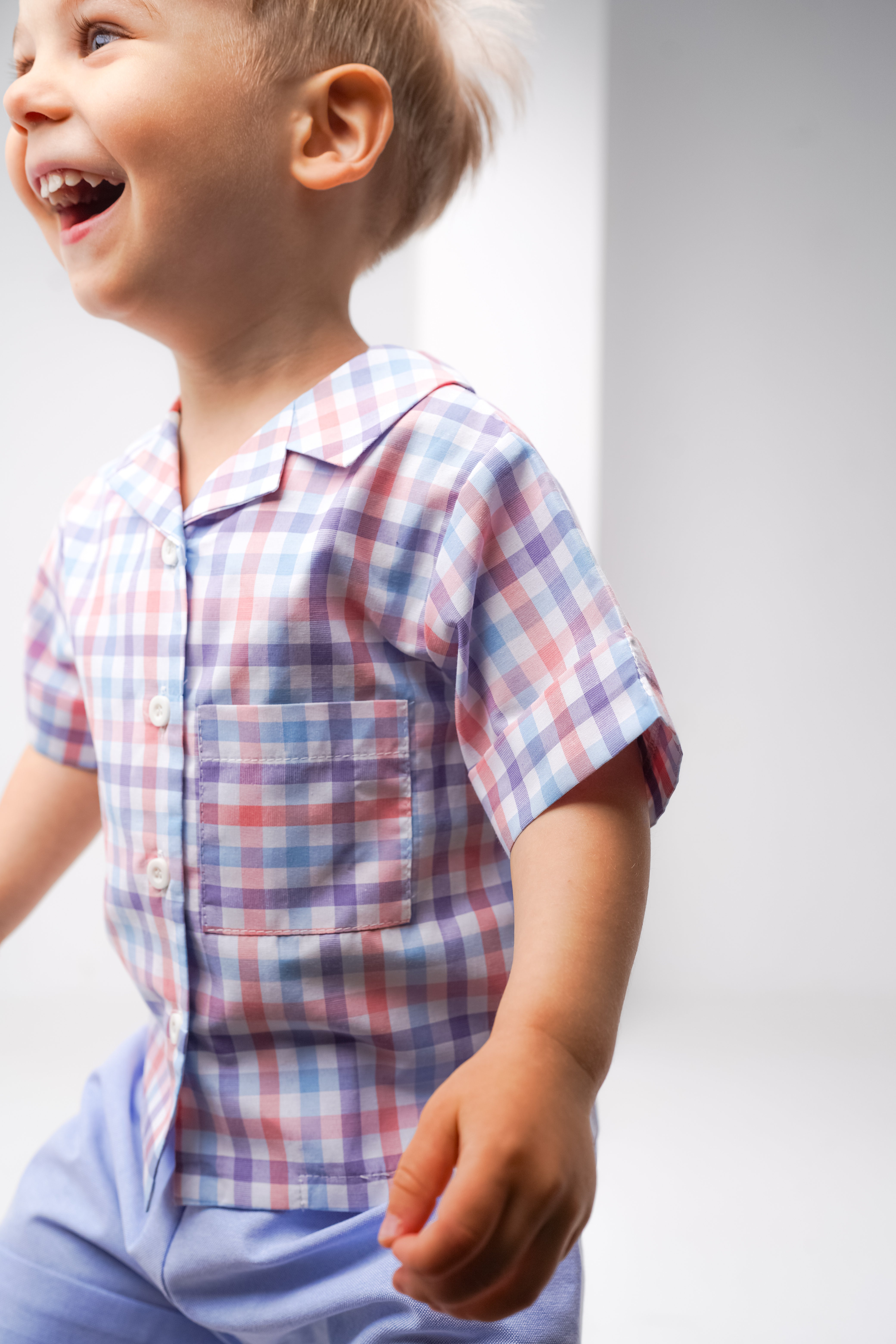 Camasa carouri albastre cu maneca scurta