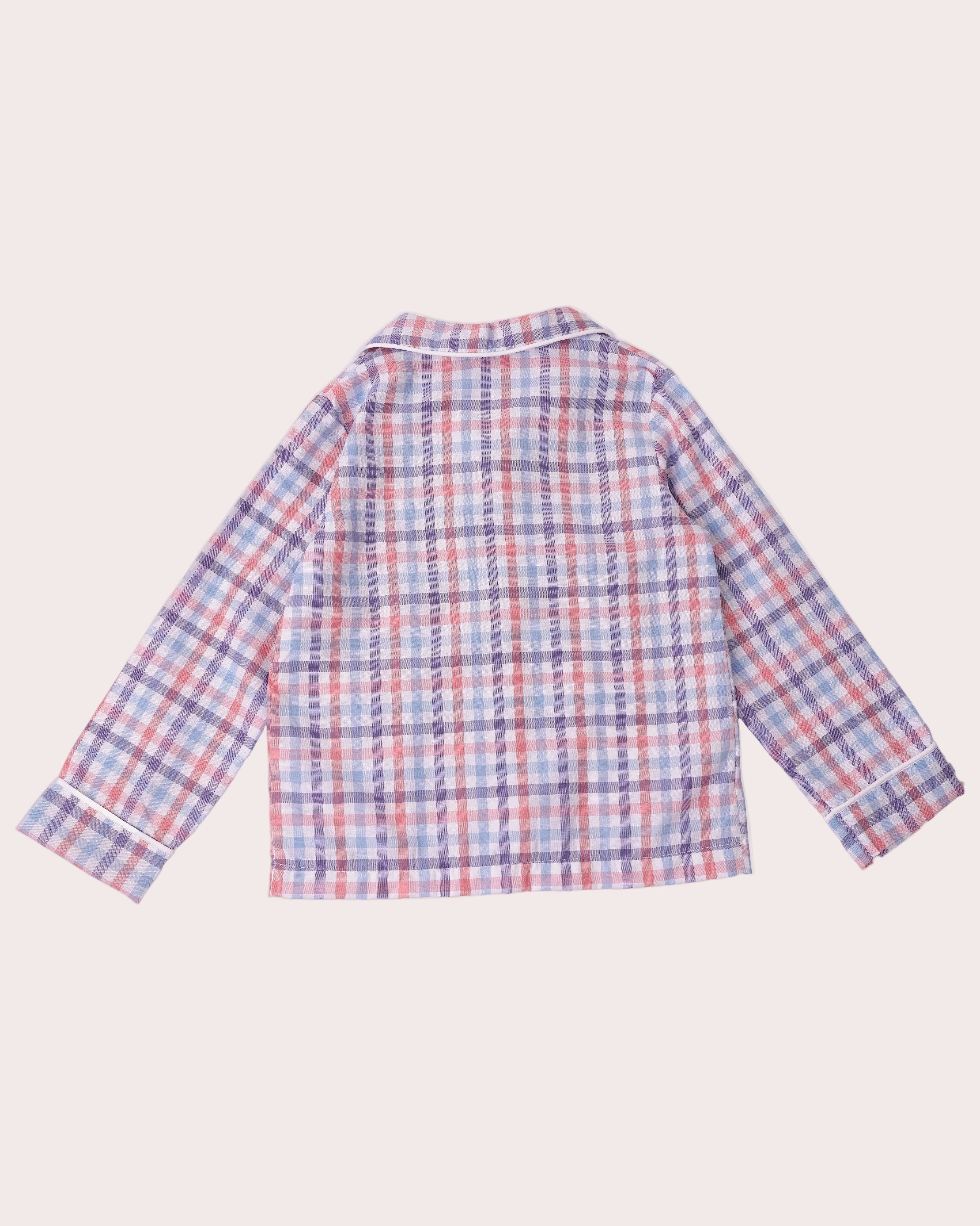 Pijama din bumbac cu carouri albastre