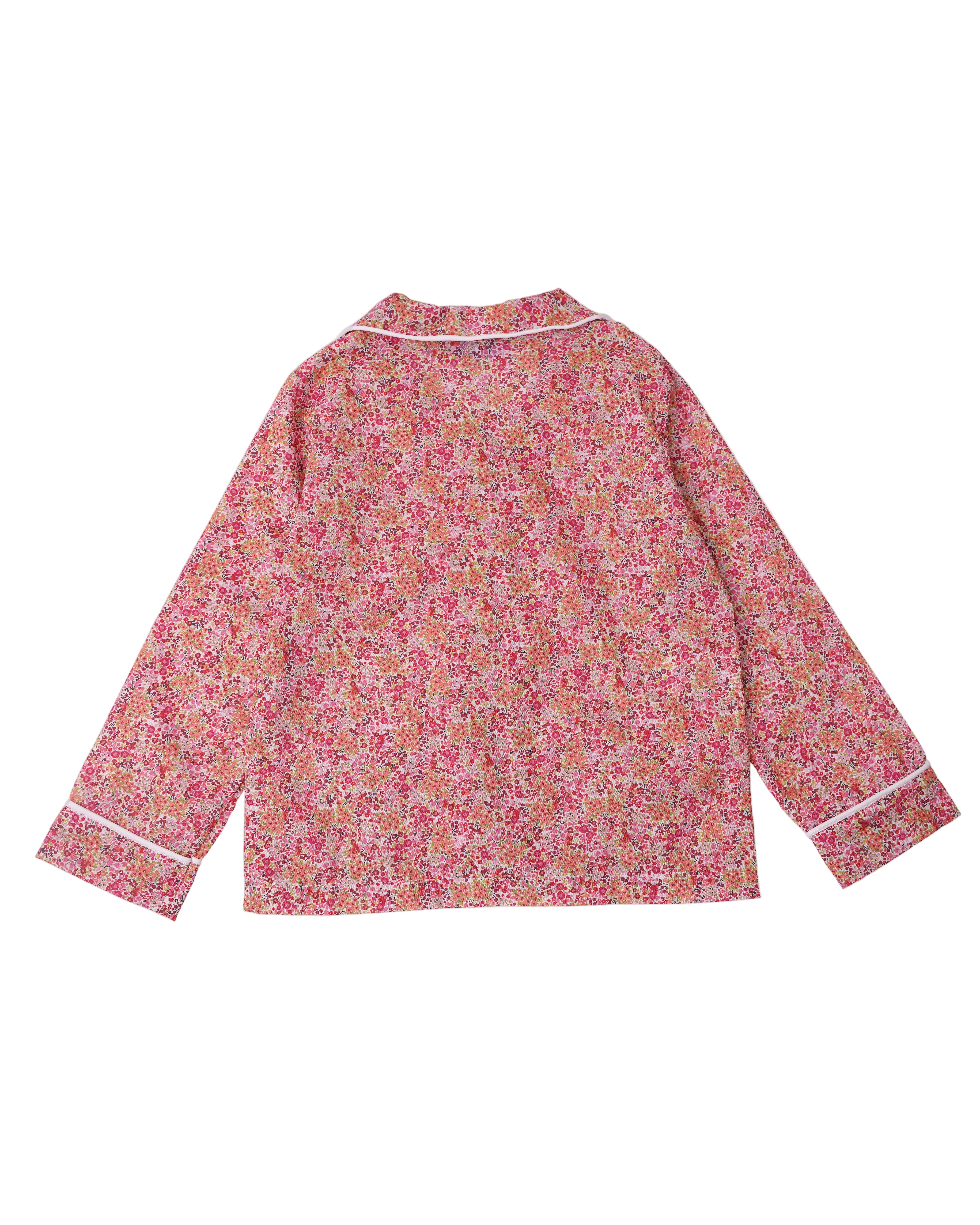 Pijama din bumbac fin cu flori rosii