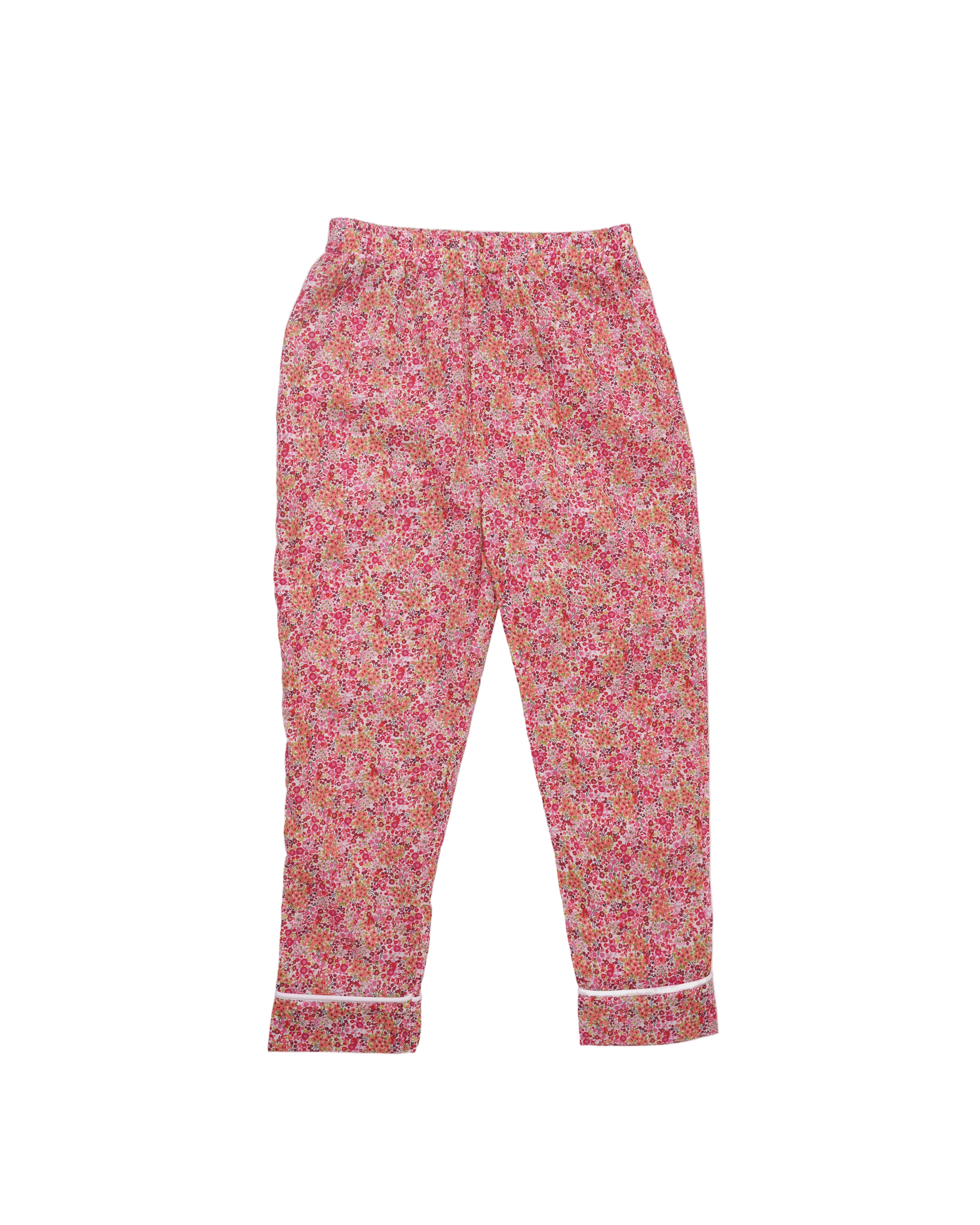 Pijama din bumbac fin cu flori rosii