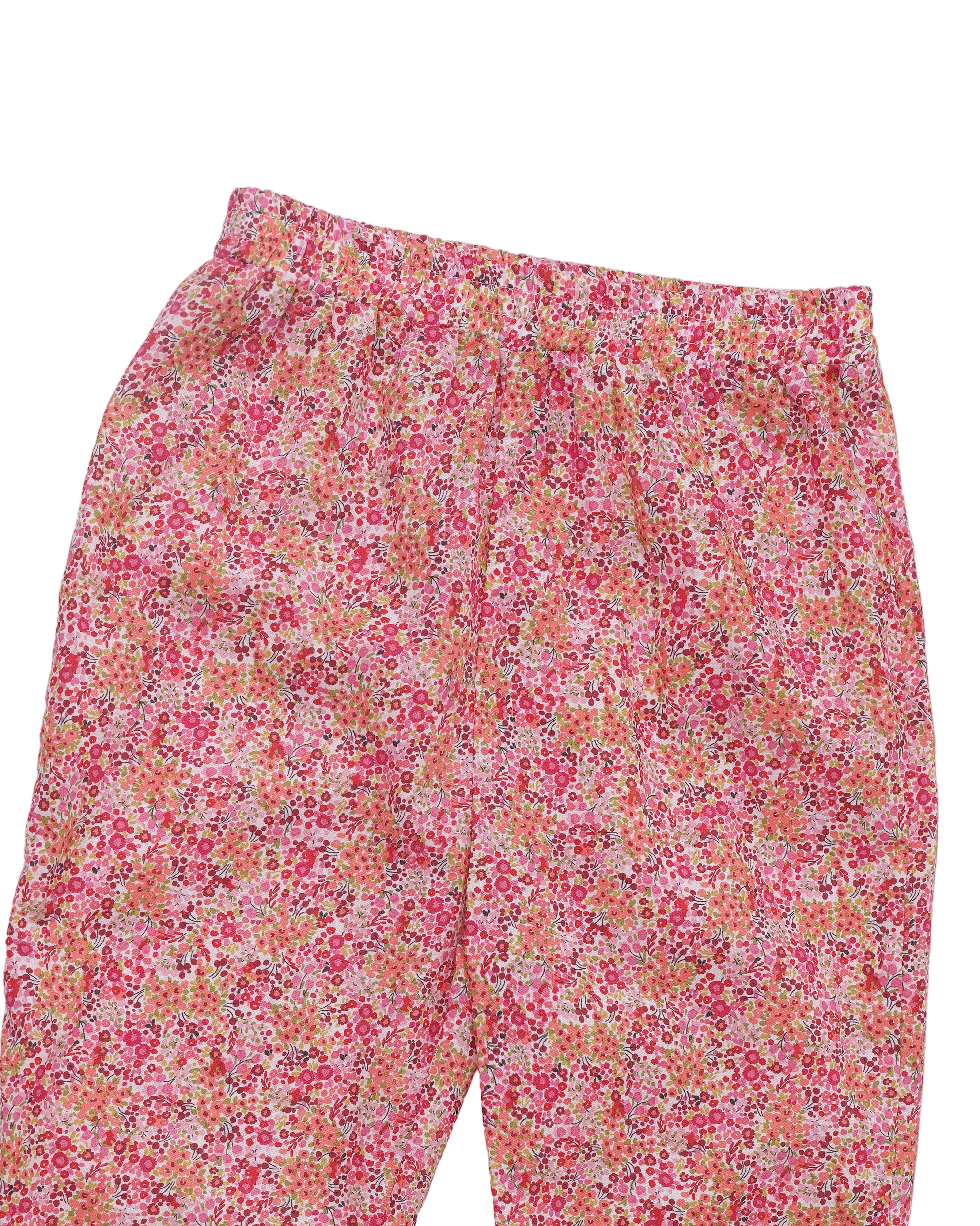 Pijama din bumbac fin cu flori rosii