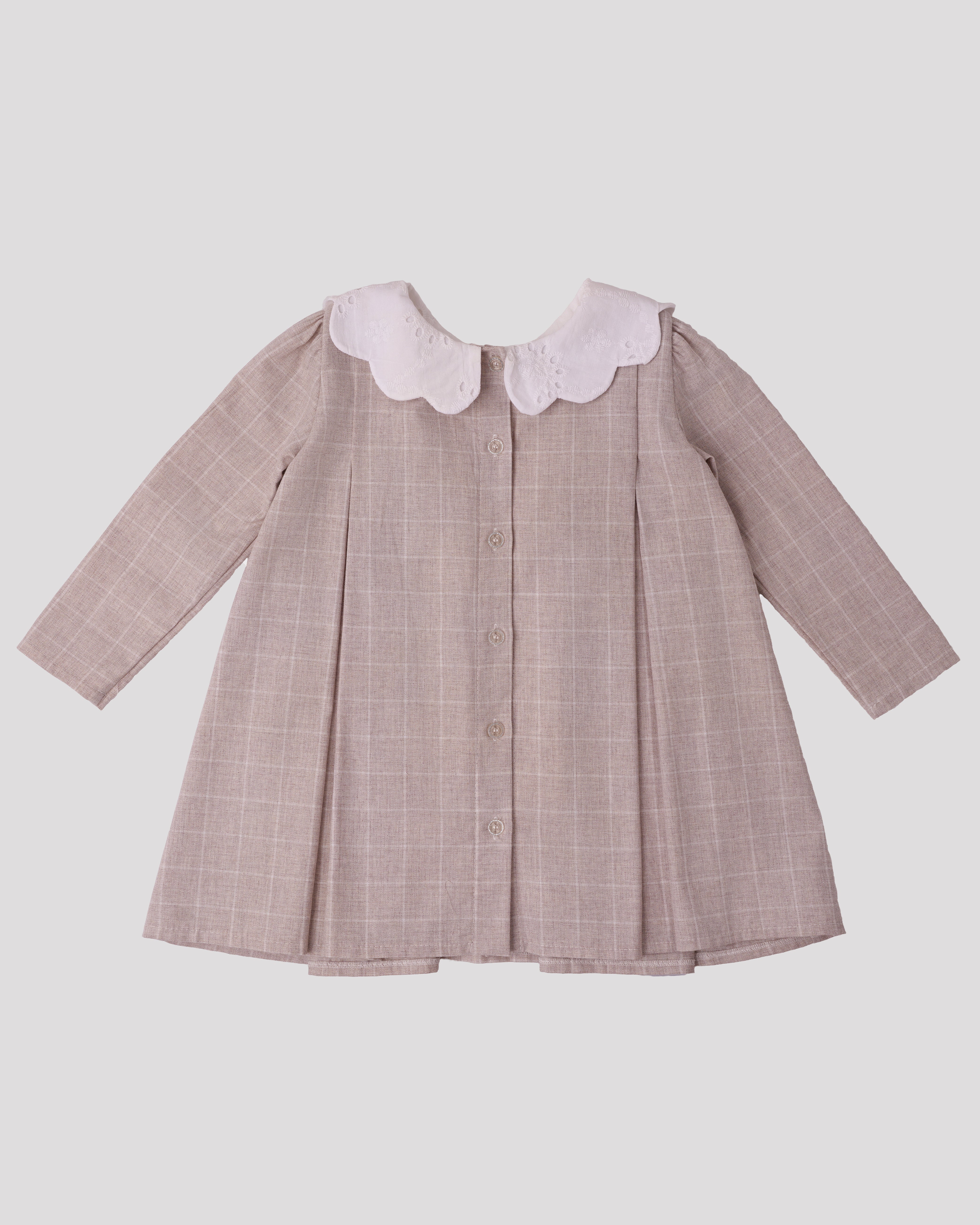 Rochie bej cu guler floare brodat