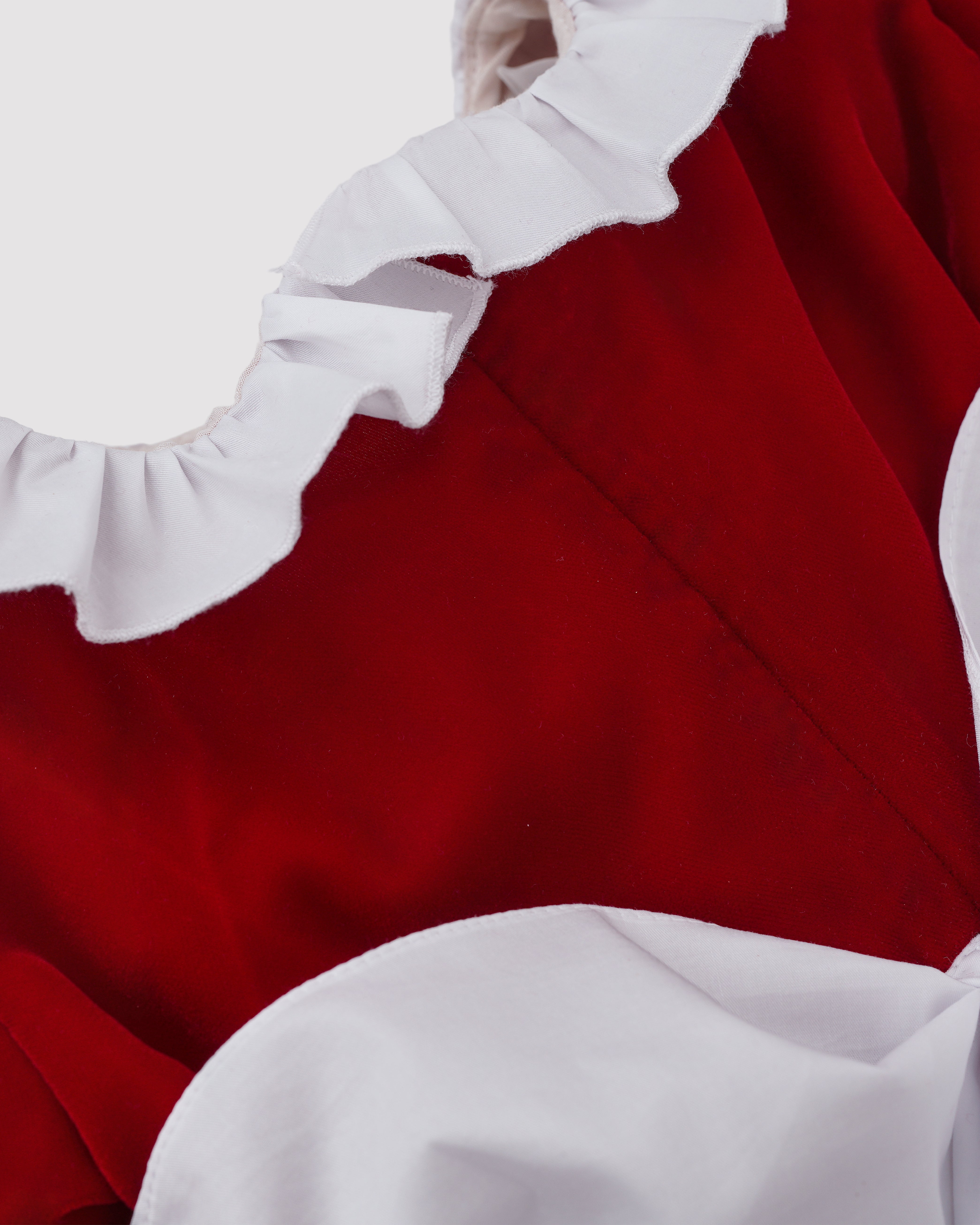 Rochie catifea rosie cu funda alba Carina