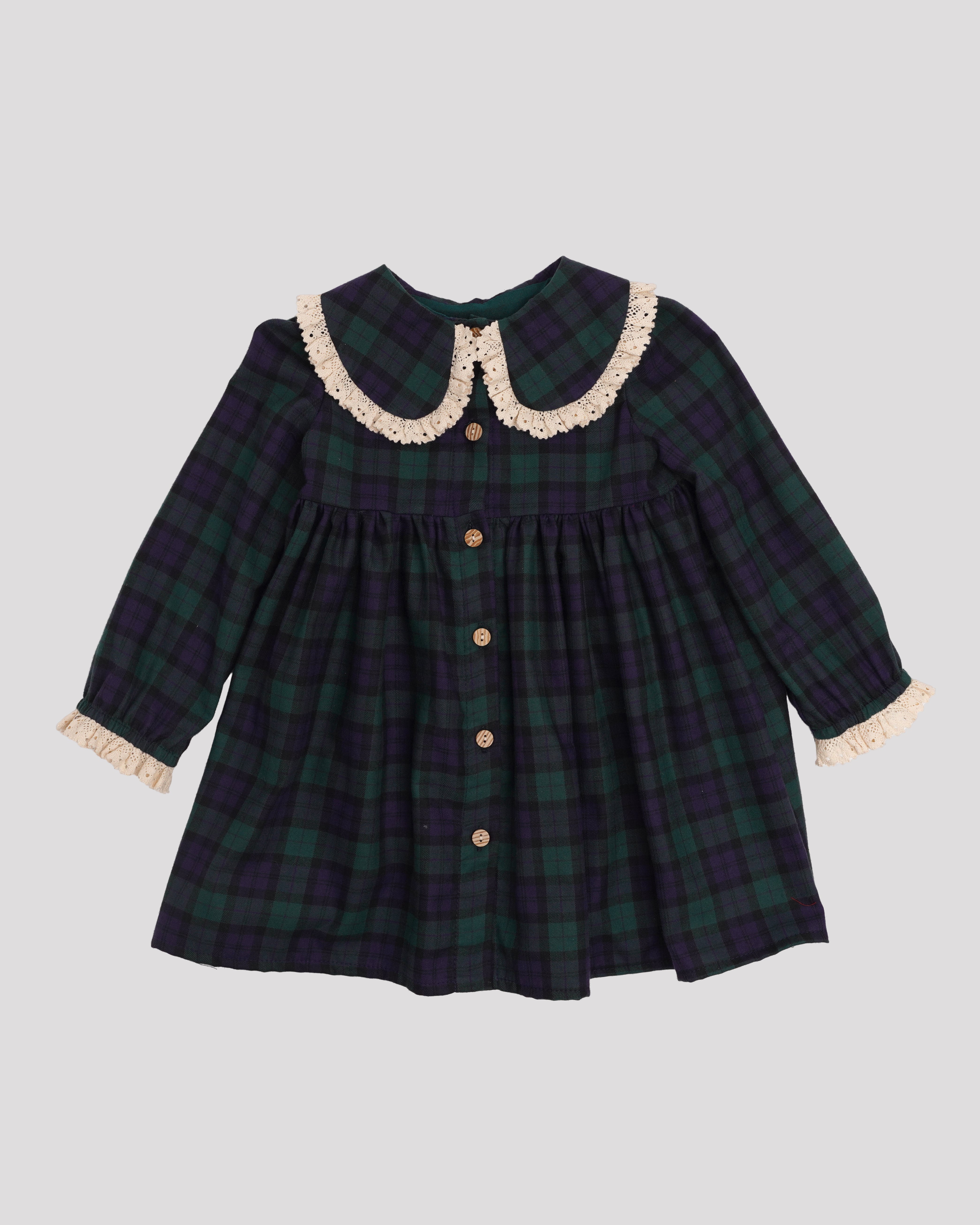 Rochie din tartan verde cu guler brodat Elizabeth