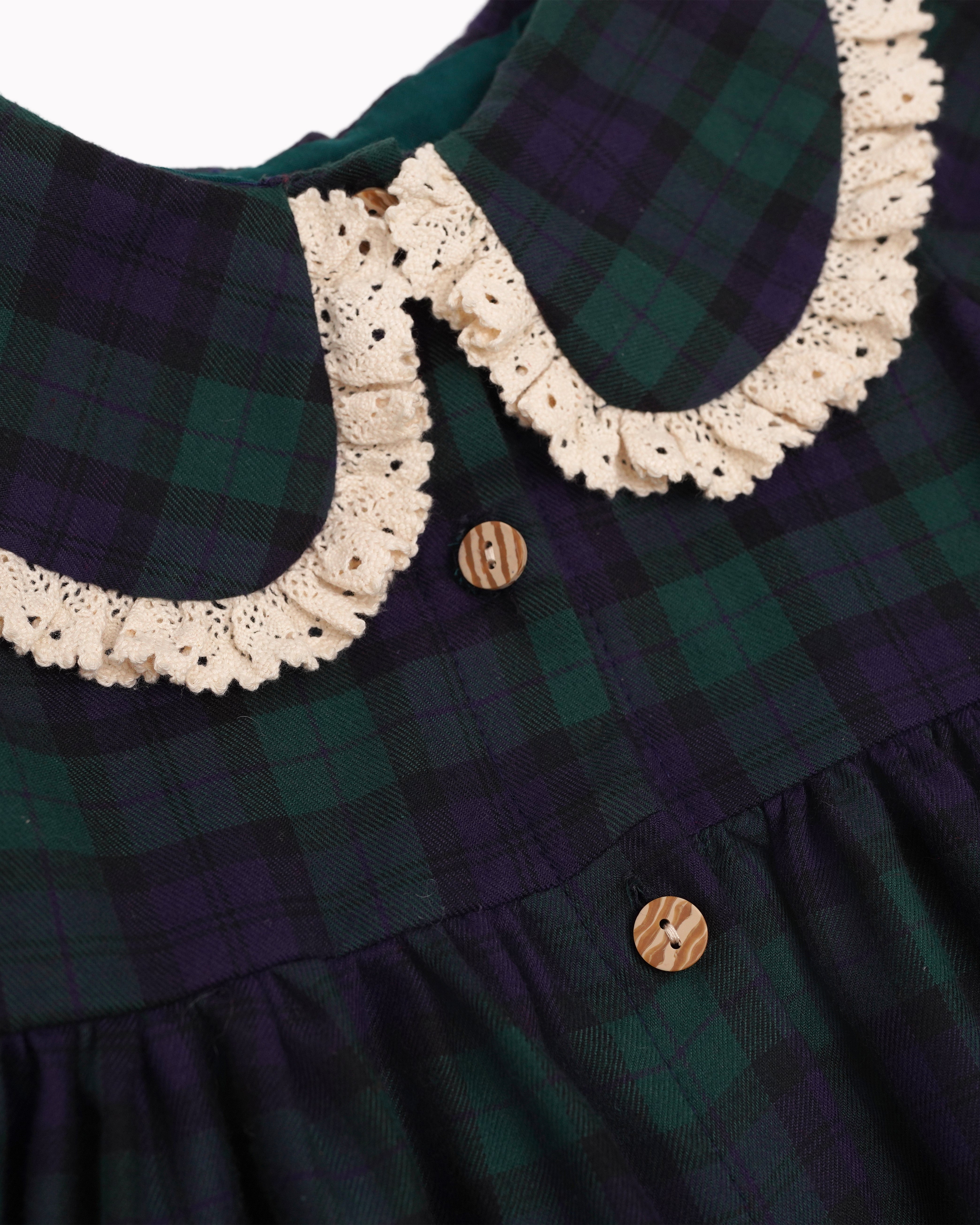 Rochie din tartan verde cu guler brodat Elizabeth