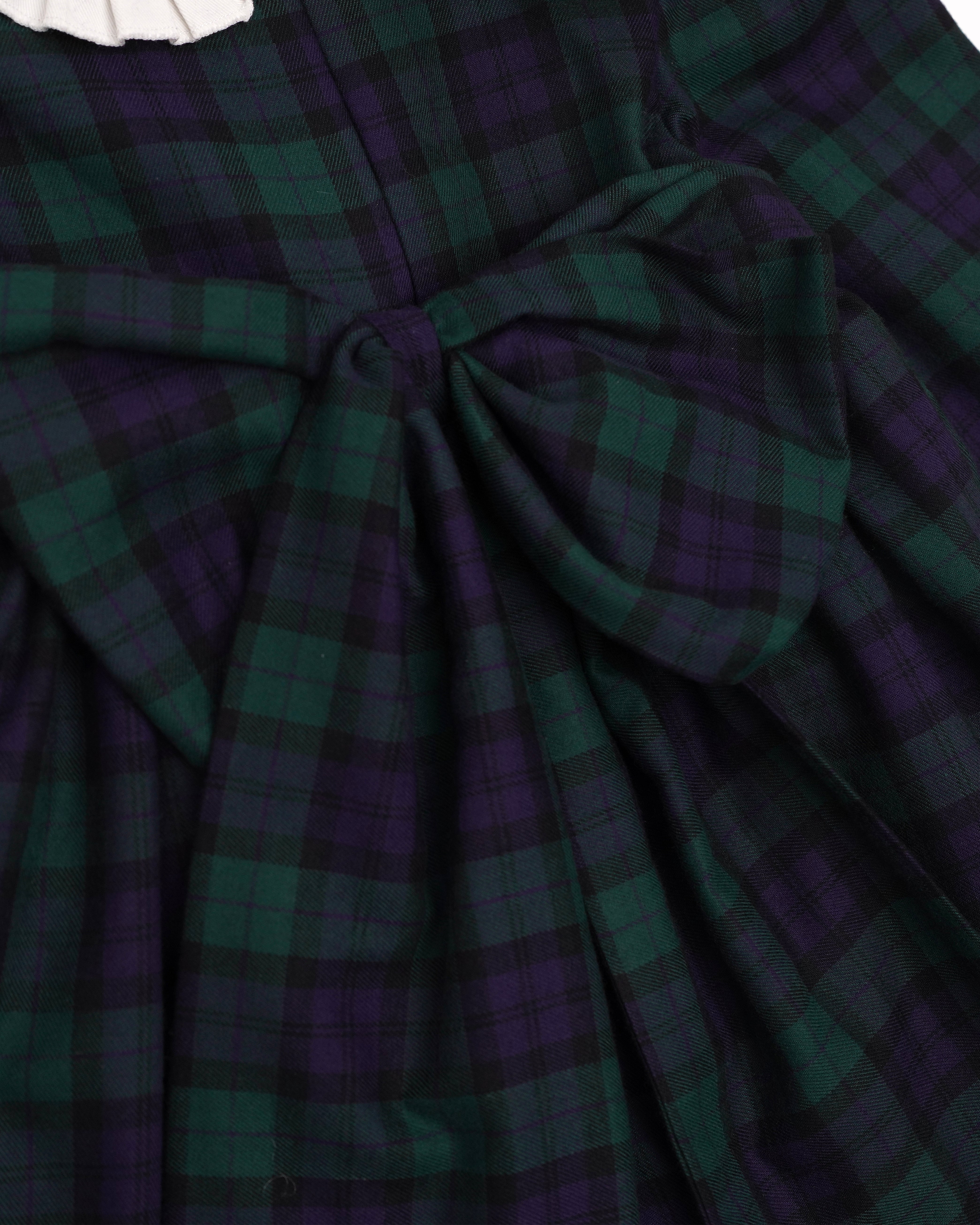Rochie din tartan verde cu guler brodat si funda la spate Charlotte