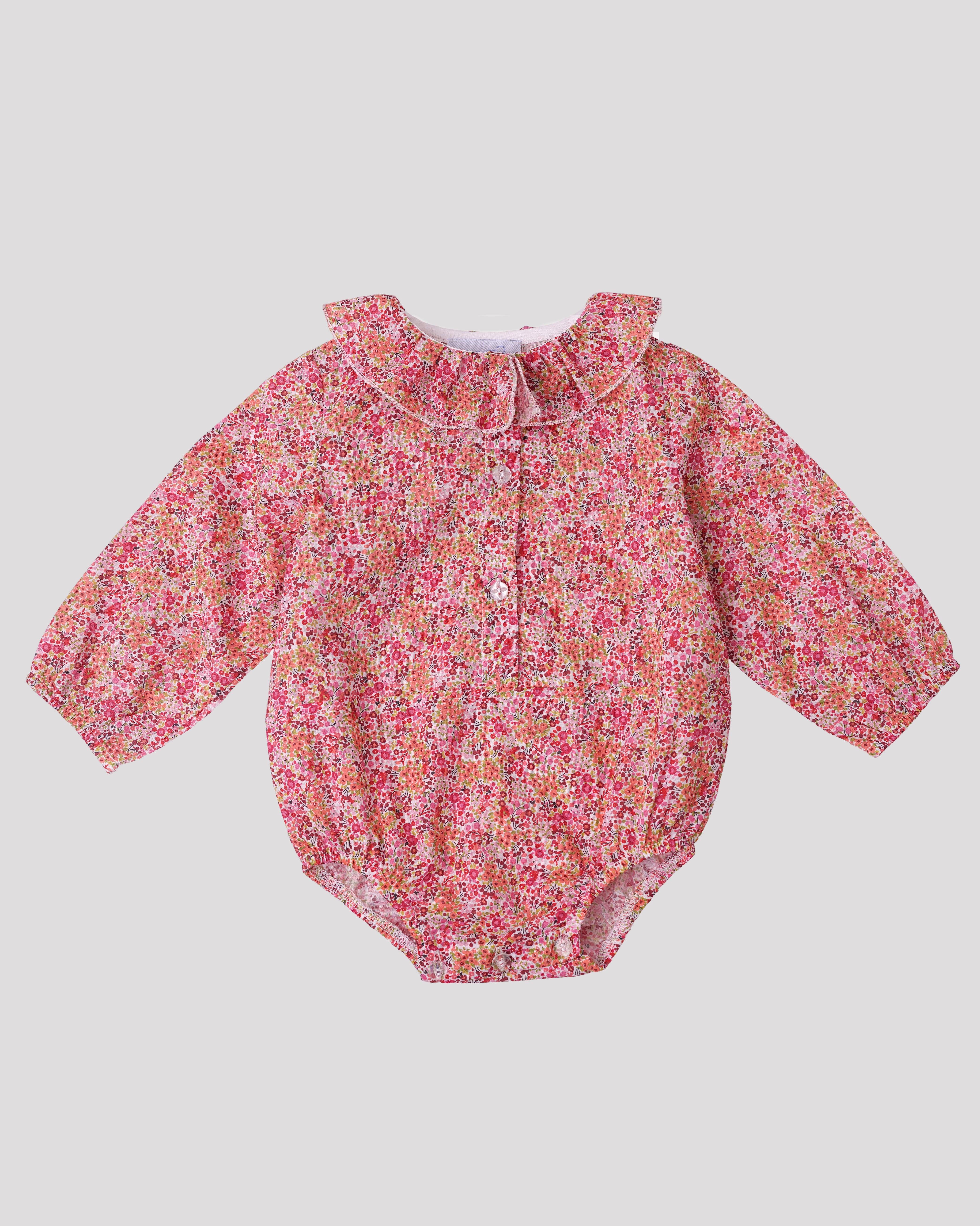 Body din bumbac cu flori roz si guler cret