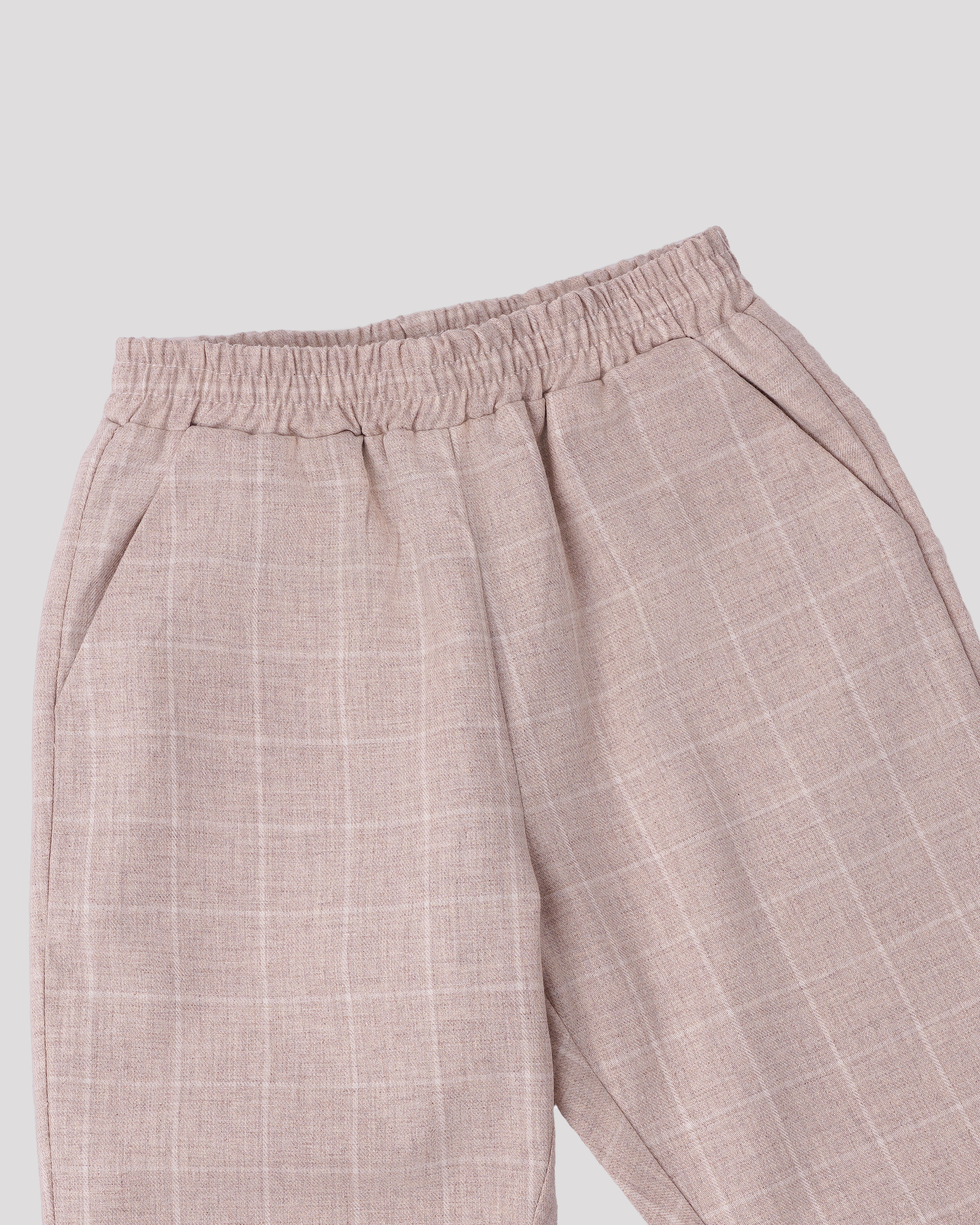 Pantaloni carouri bej din stofa de bumbac