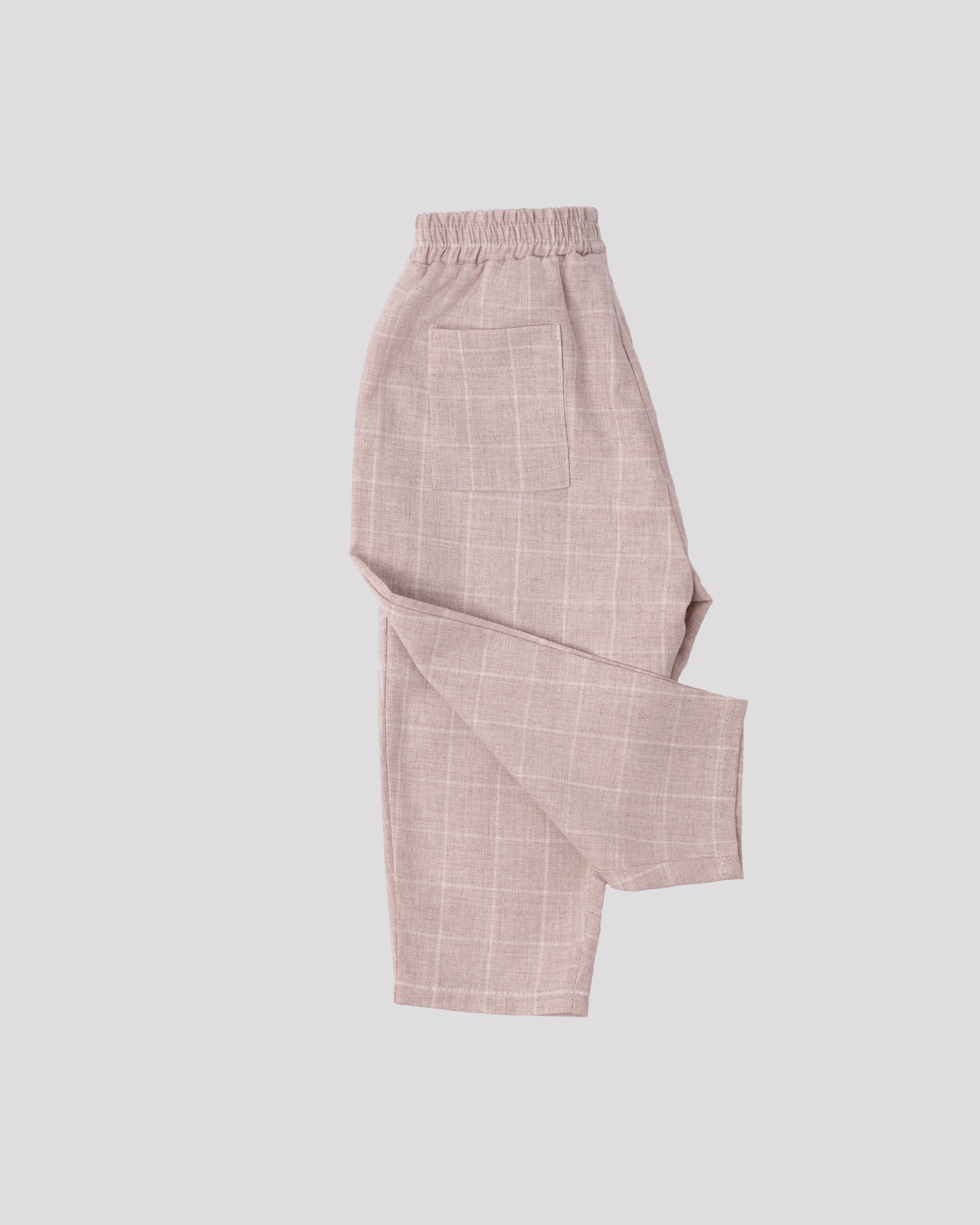 Pantaloni carouri bej din stofa de bumbac