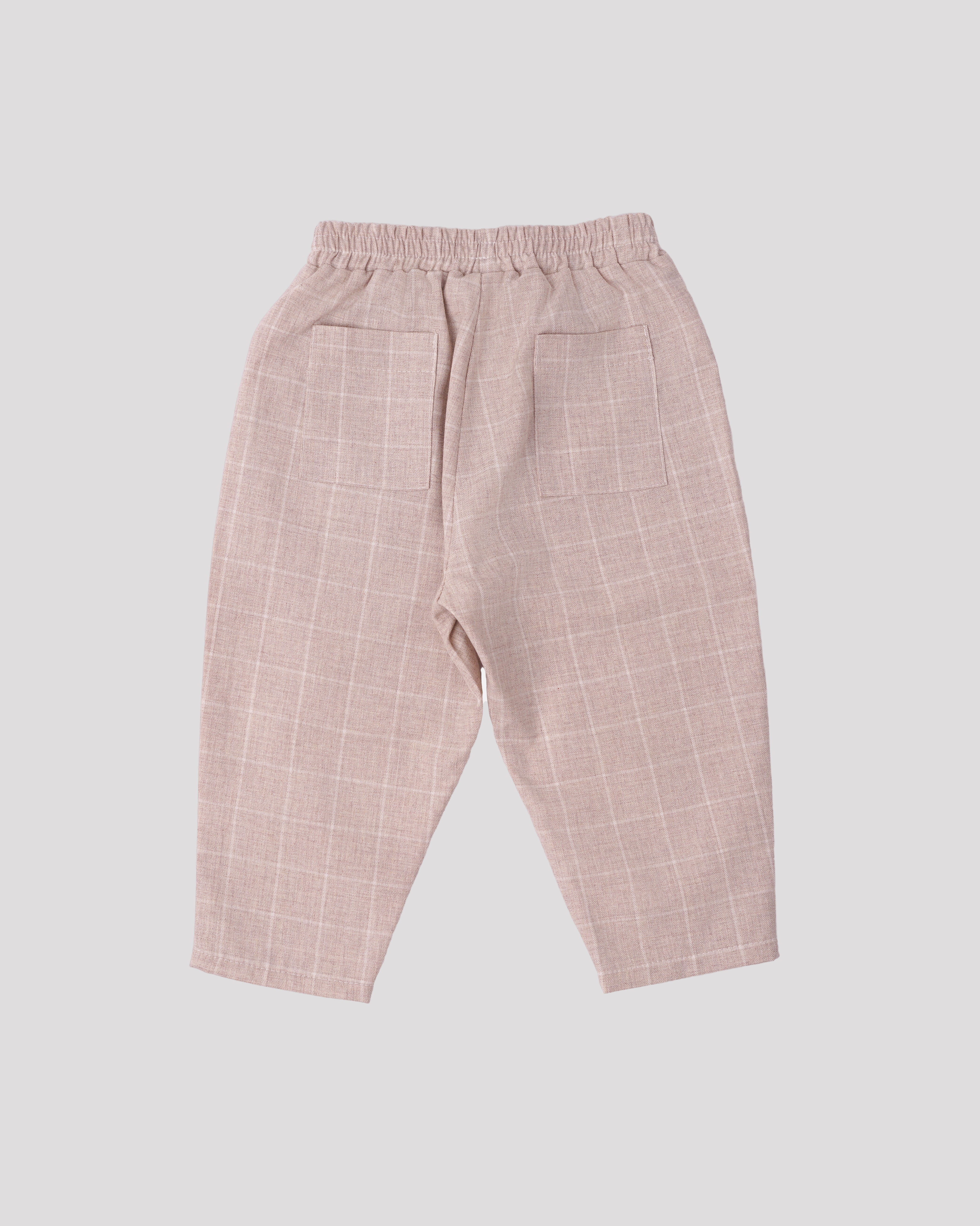 Pantaloni carouri bej din stofa de bumbac