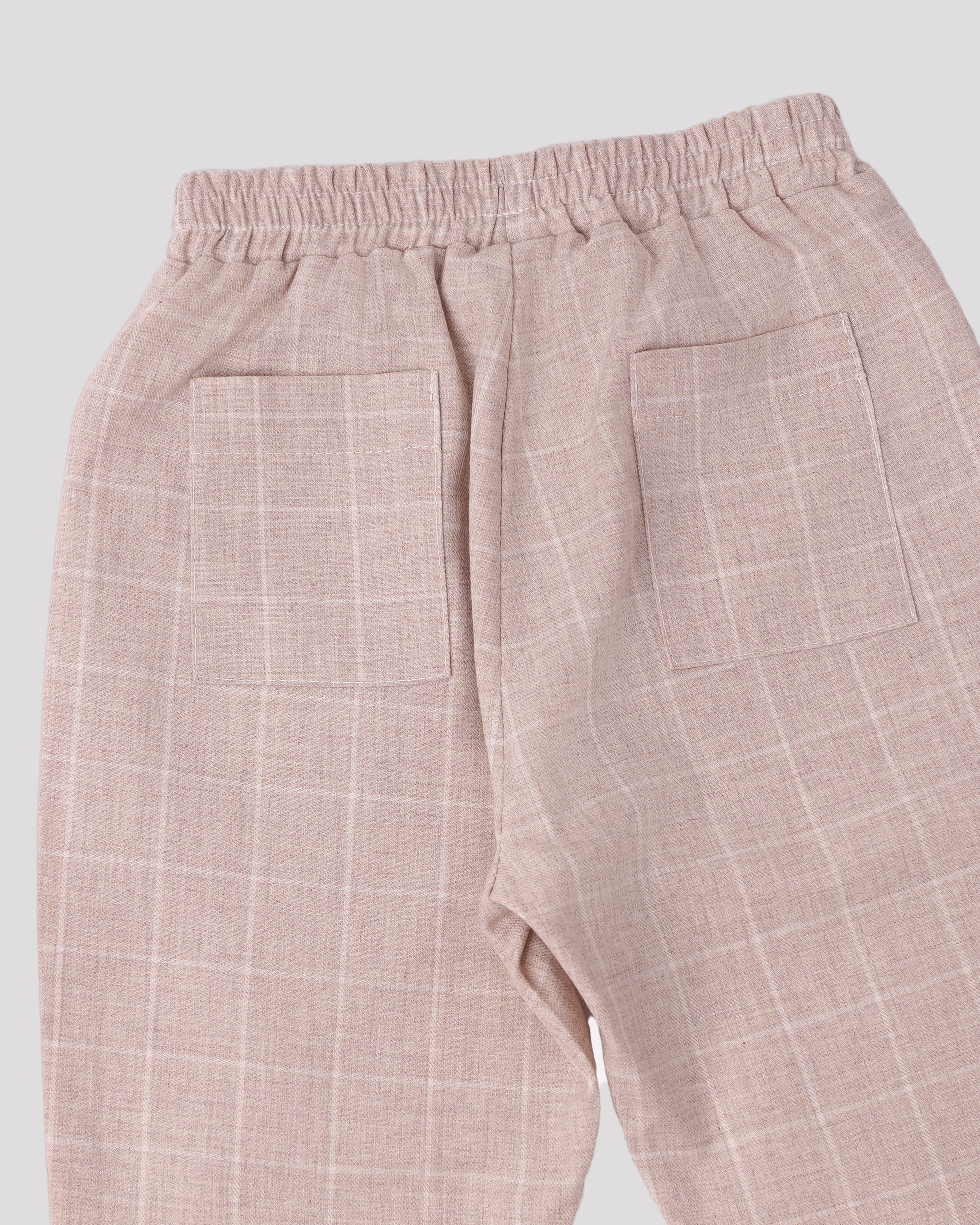 Pantaloni carouri bej din stofa de bumbac