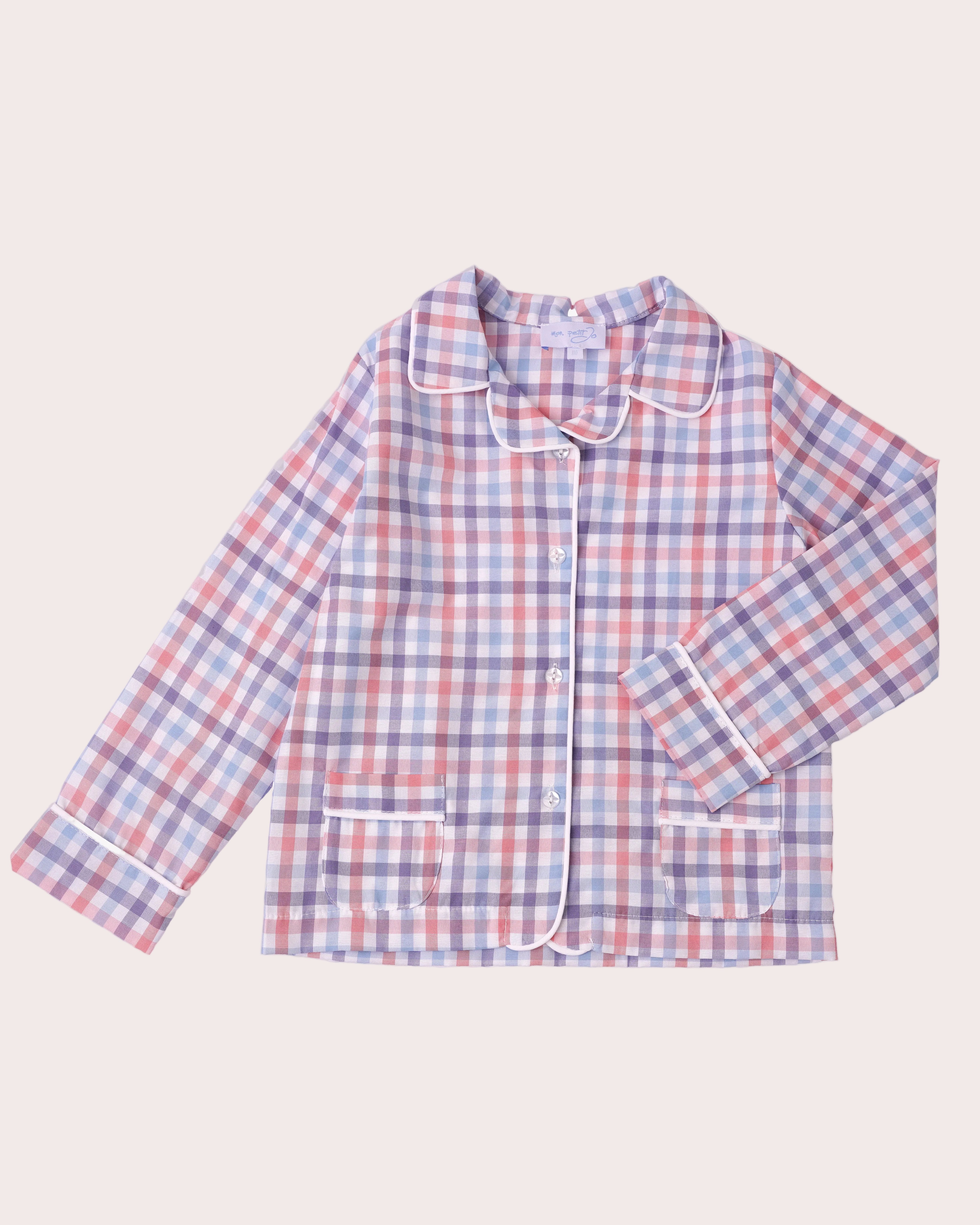 Pijama din bumbac cu carouri albastre