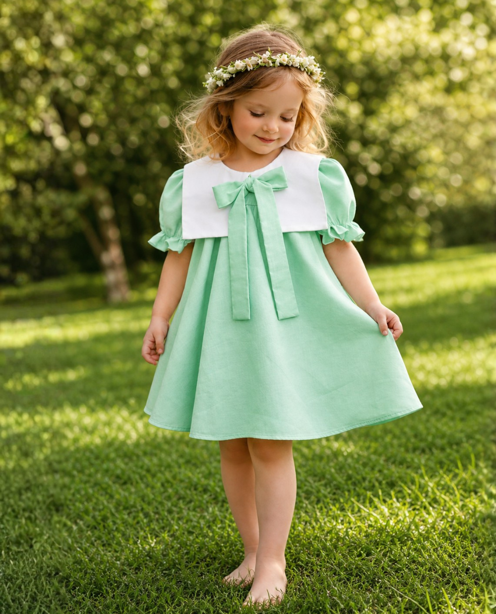 Rochie verde cu guler patrat