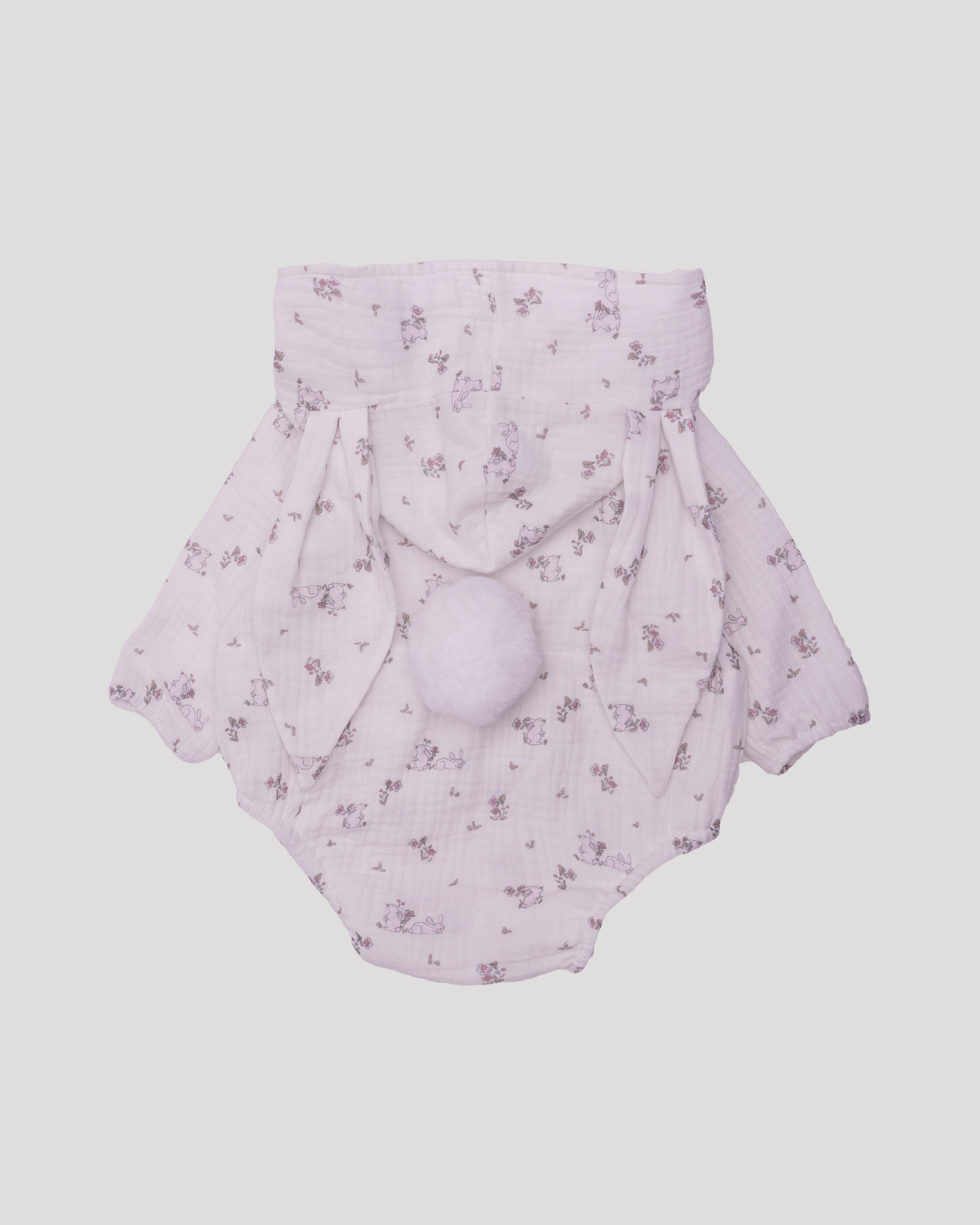 Body din muselina cu urechi de iepuras roz